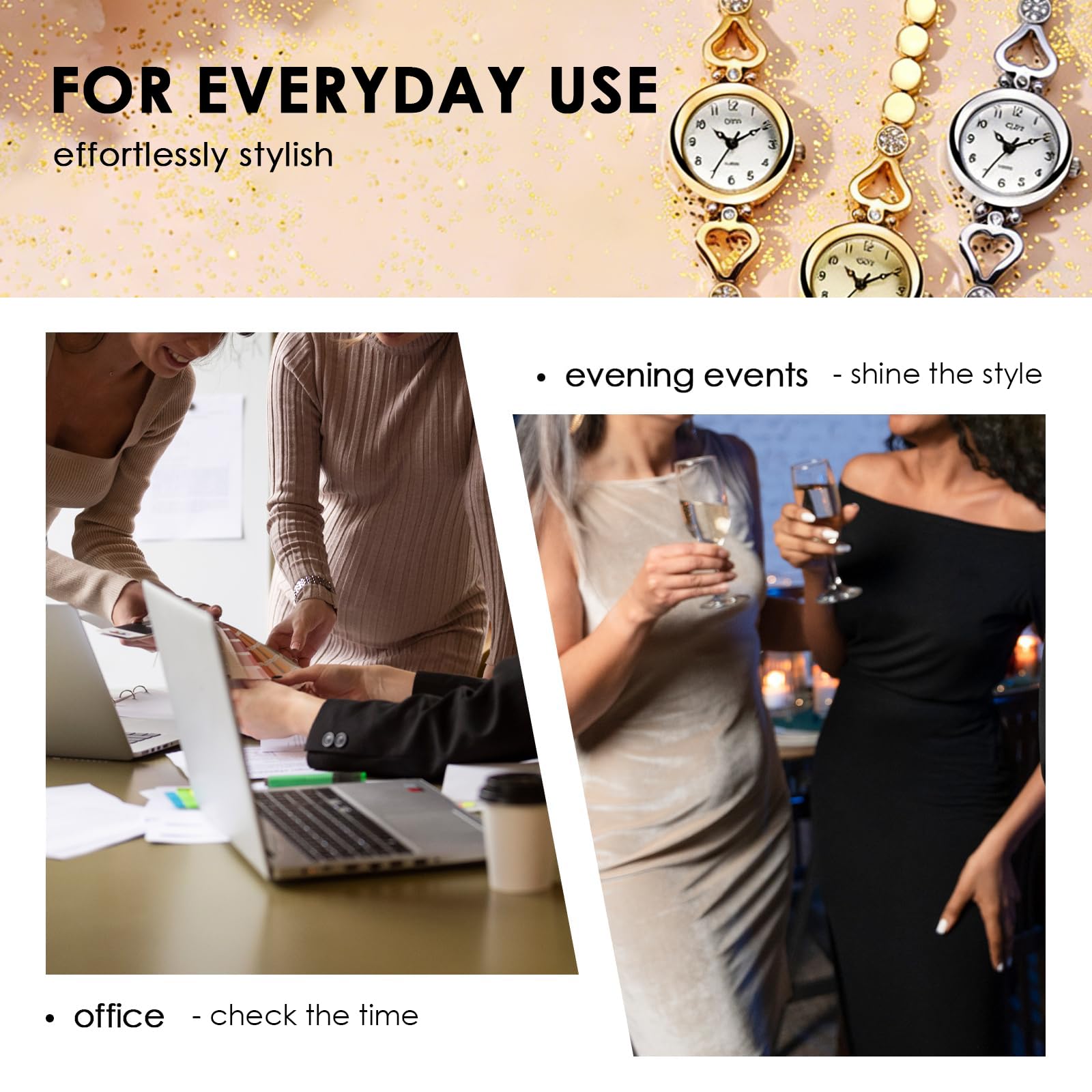 findtime Relojes de oro para mujer, pulsera delicada para uso diario