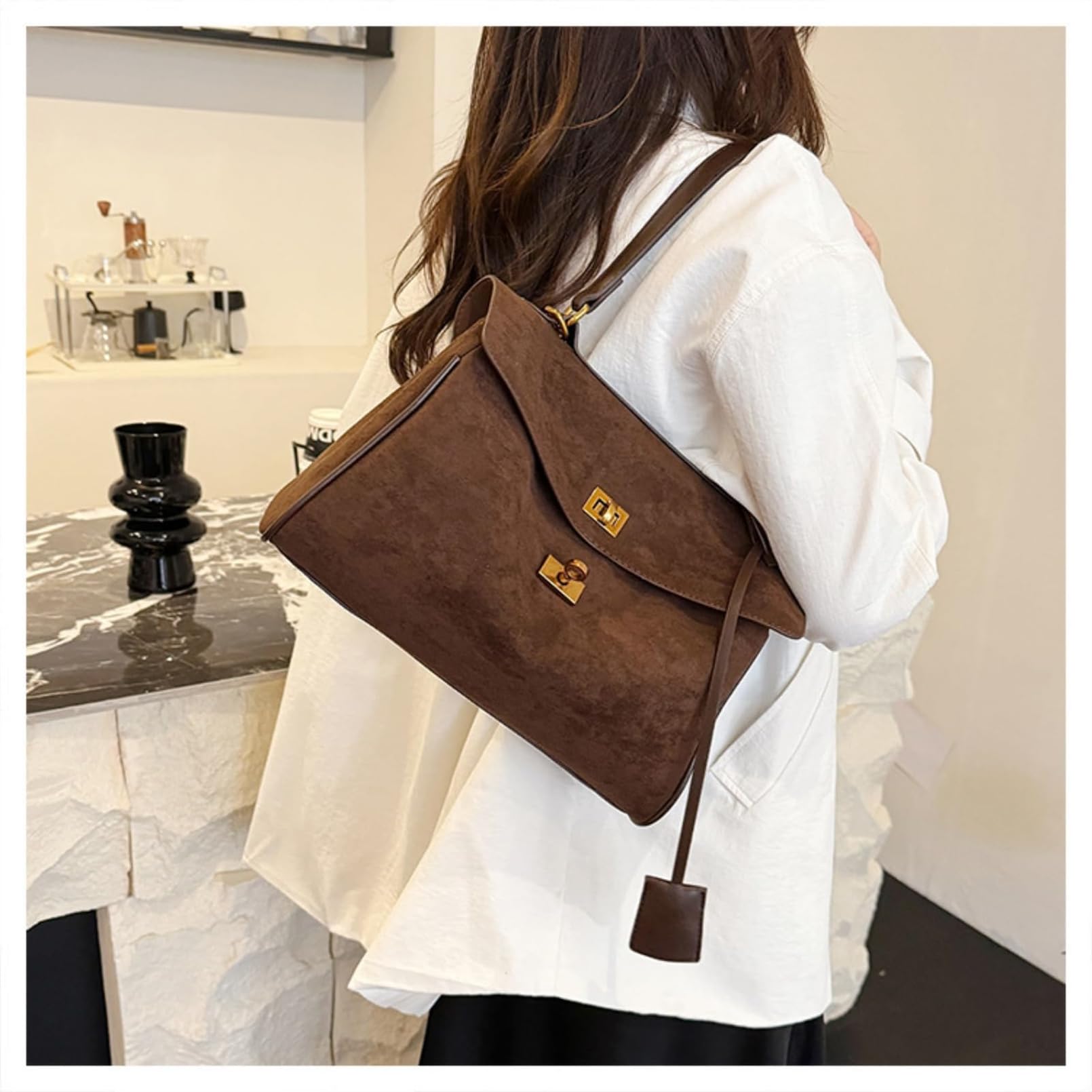 Damen‑Handtasche aus Wildleder, großer Tote‑Shopper für den Alltag