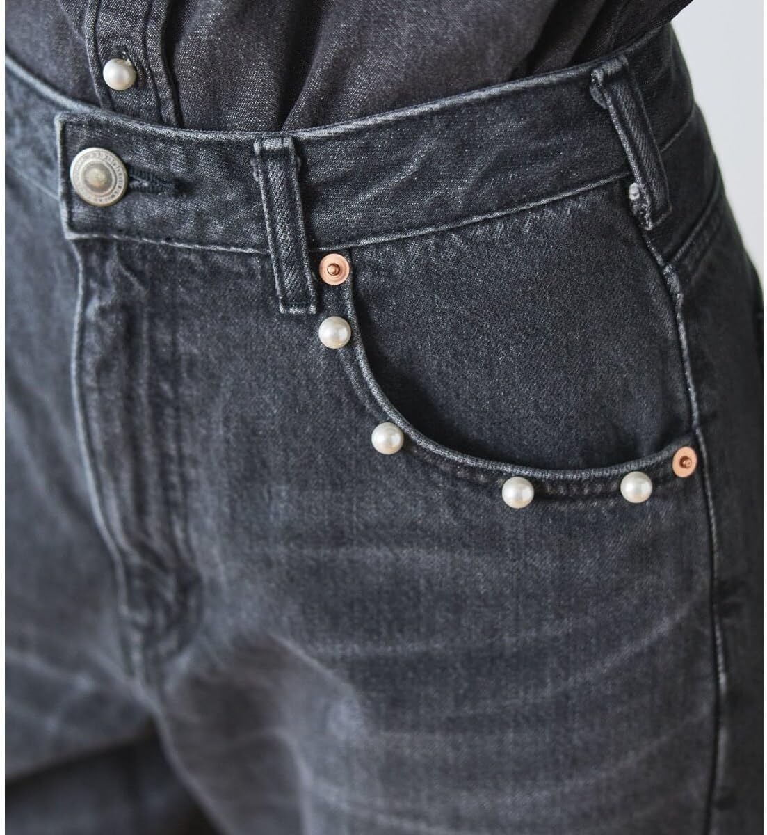 [サムシング] ELSA ヴィンテージルーズストレートパールデニムパンツ