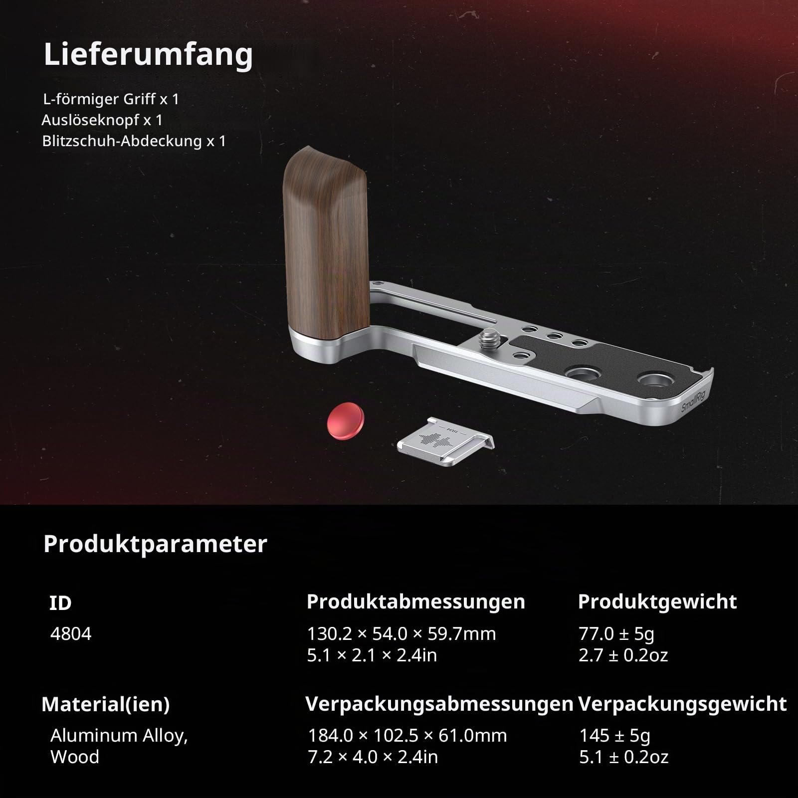 SMALLRIG X100VI / X100V-Handgriff, L-förmiger Holzgriff für Fujifilm X100VI / X100V-Kamera, integrierte Schnellwechselplatte für Arca, mit Auslöser und Blitzschuhabdeckung, Silber – 4804