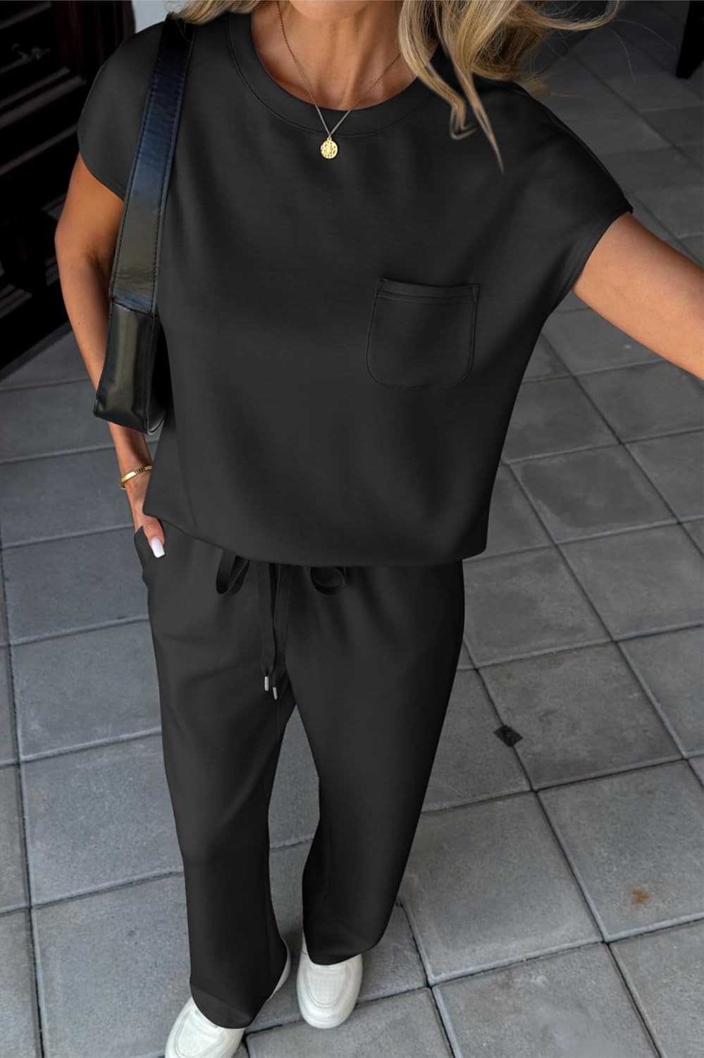 ATHMILE Two Piece Sets for Women Casual Summer Travel Outfits Cap Sleeve Vacation Cap Sleeve Wide Leg Pants Lounge Set - Image 5