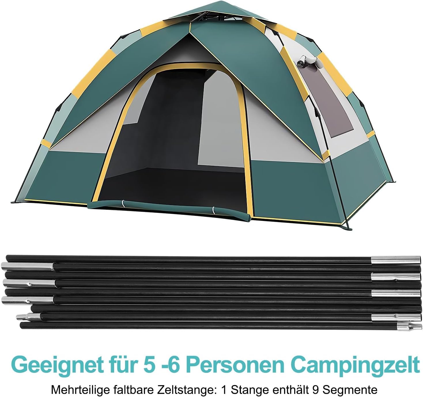 4,5 m Fiberglas Zeltstange Ersatz Zeltgestänge – Verstellbare Camping Zeltstangen mit Elastischer Schnur, Faltbare Glasfaser Zeltstangen Set für Zelt, Markise, Tarp & Outdoor Camping Zubehör