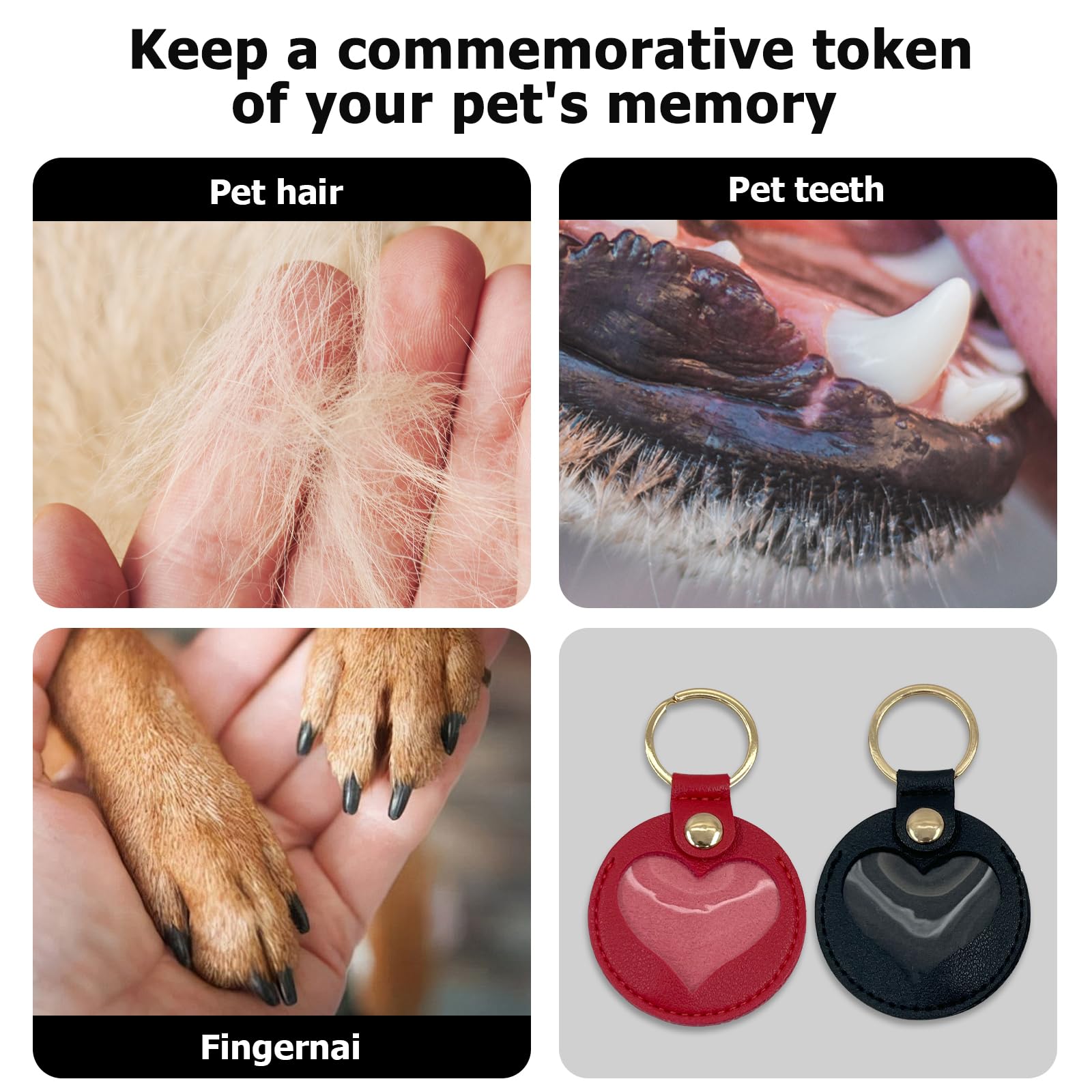 Duuclume Personalized Pet Hair Keepsake Box for Dog Pets Hair Storage Pouch Fur Memorial Keyring for Pet Commemorative,Dog Cat Paw Shape Leather Keychain Pendant (Black & Red Heart) - Image 3