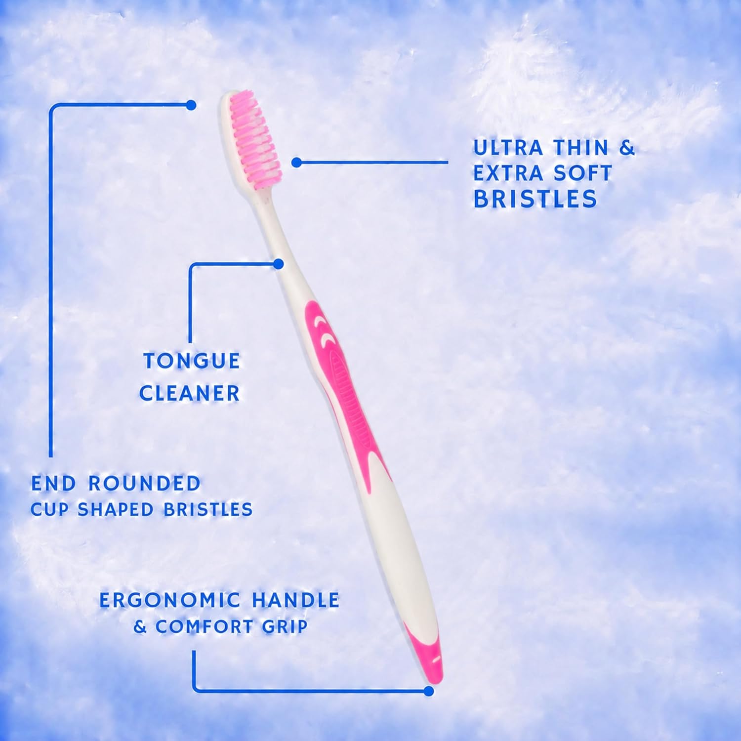 Manual Toothbrush with Soft Bristles, Curved Grip Design Handle for Gentle Daily Cleaning and Oral Care (Pink) image 5