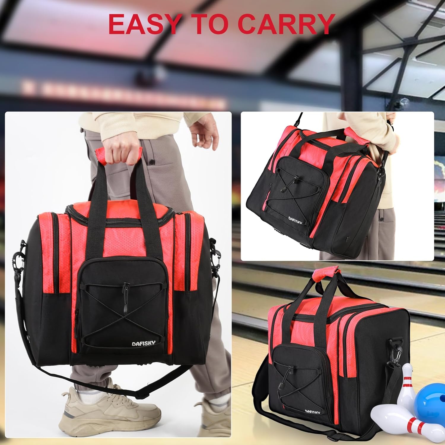 Bowling Tote Bag Red and 2 Ball Bowling Backpack Grey
