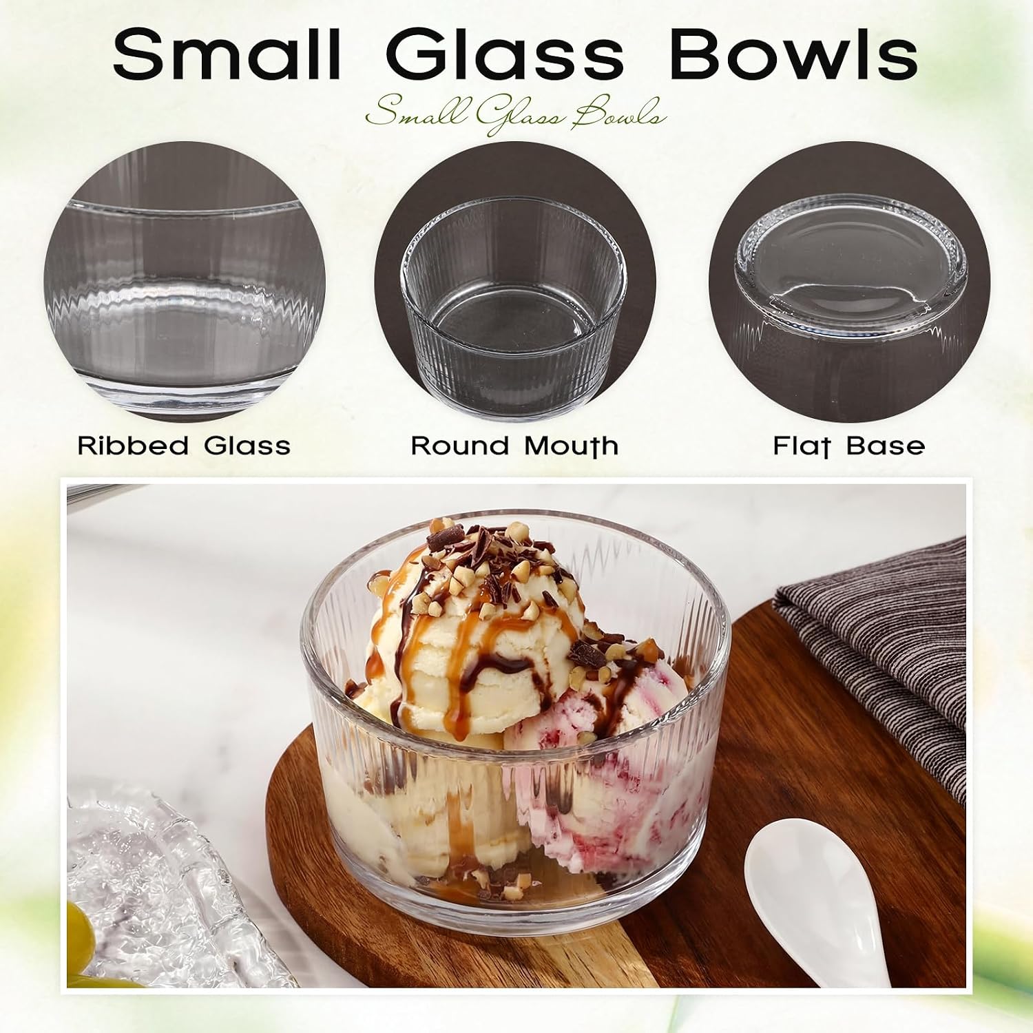 LemonRoad 24 Pack 7 oz Clear Glass Pudding Bowls, 200ml Mini Dessert Cups for Ice Cream, Parfait, Dips & Sauces, Non-stackable Small Prep Bowls for Party & Meal Prep(Fluted)