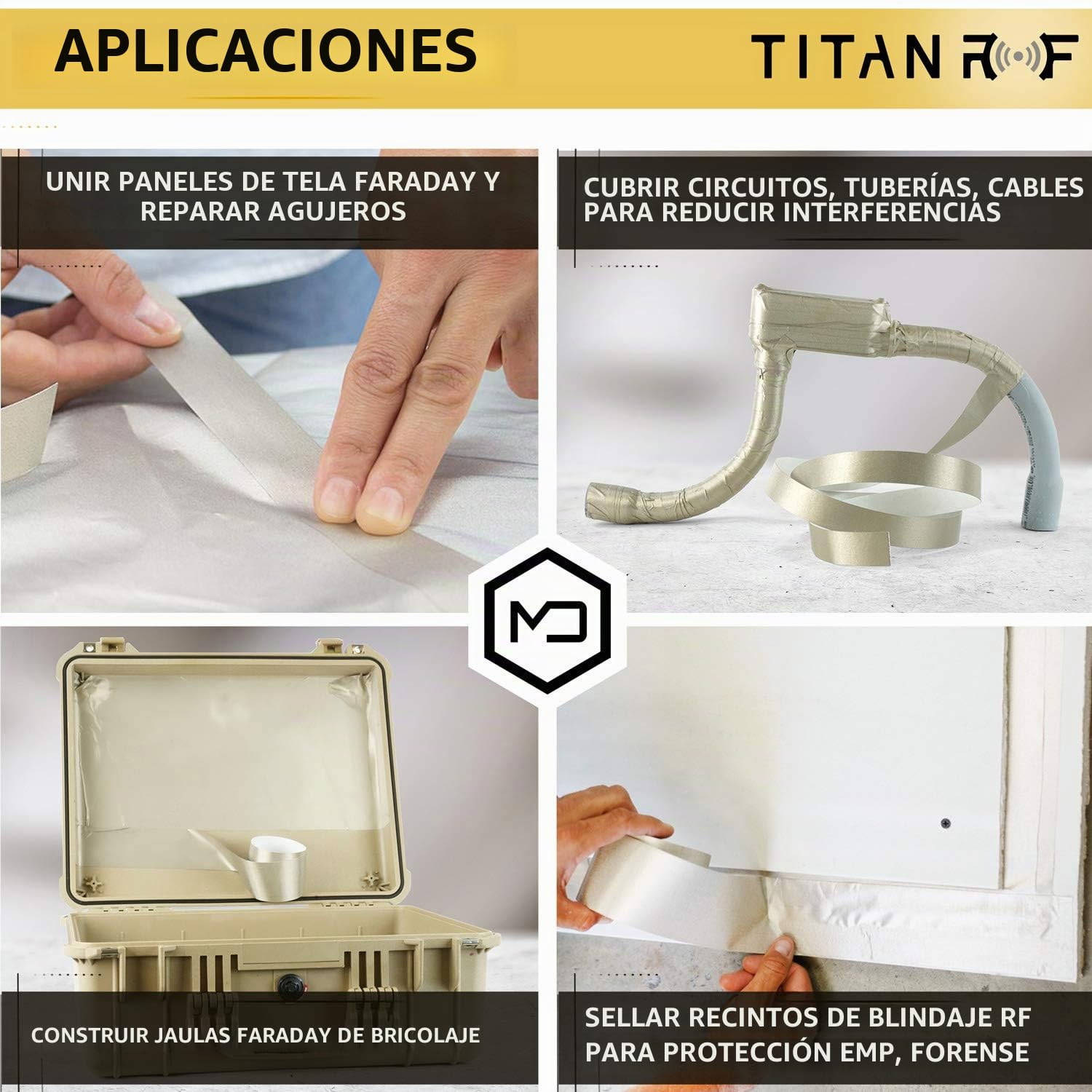 Mission Darkness TitanRF Faraday Tape - High-Shielding Conductive Adhesive Tape // Used to Connect TitanRF Fabric Sheets or Seal RF Enclosures // 2.5in W x 10ft L (6.35cm x 3.05m)