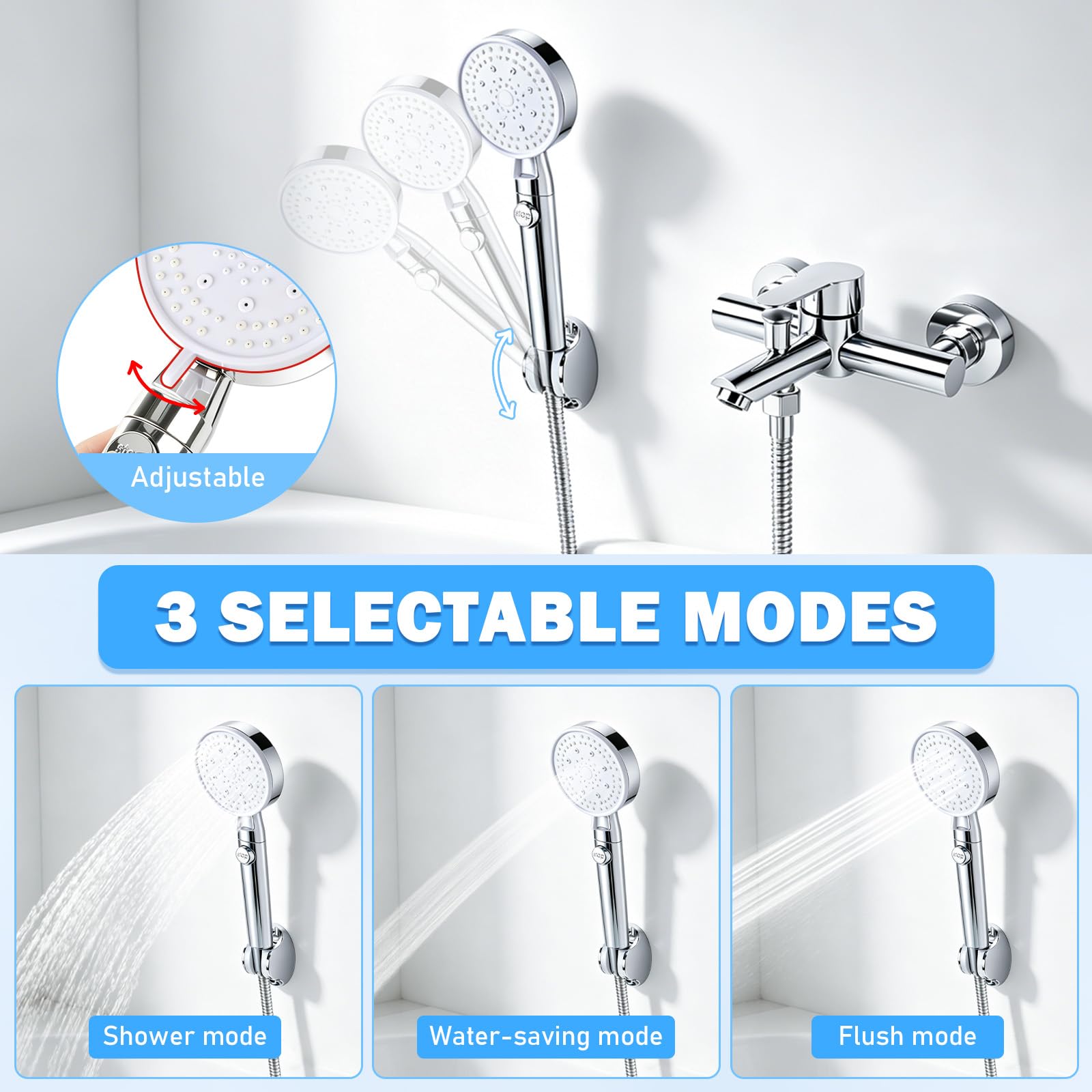 Badewannenarmatur mit Handbrause Wasserhahn Badewanne inkl. Brauseschlauch und Halterung Mischbatterie Badewanne Wandmontage für Bad Chrom