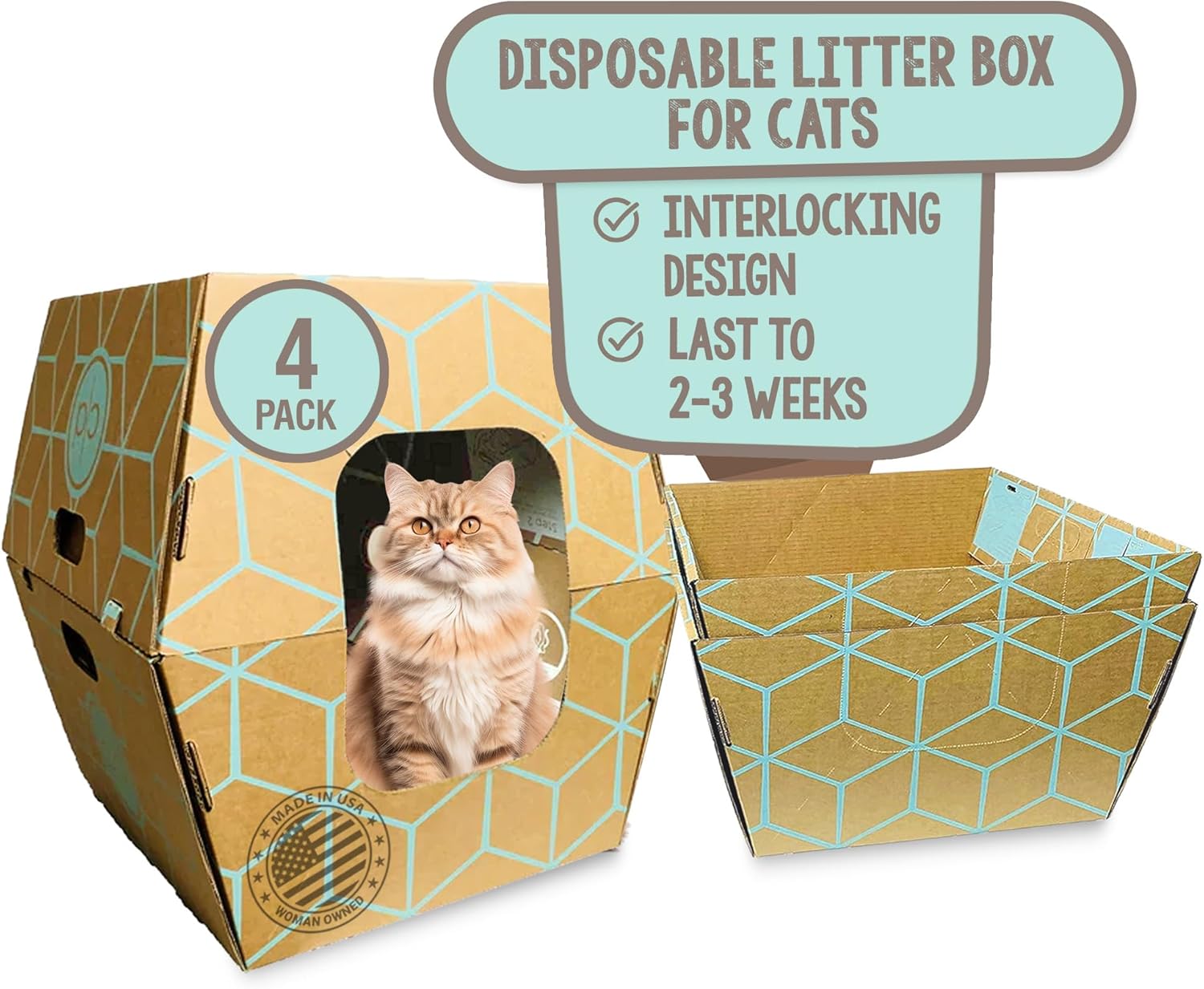 Cats Desire - 4 Trays, Disposable Litter Boxes for Cats - Litter Box, Fits Large Cats - Water Resistant Cat Litter Box - Made in USA, 19" L x17 W x 8.5" H Tray