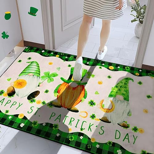 Tapete antideslizante de fieltro irlandés, de 32 x 48 pulgadas, tapete de bienvenida lavable de perfil bajo, tapete de bienvenida a cuadros para el