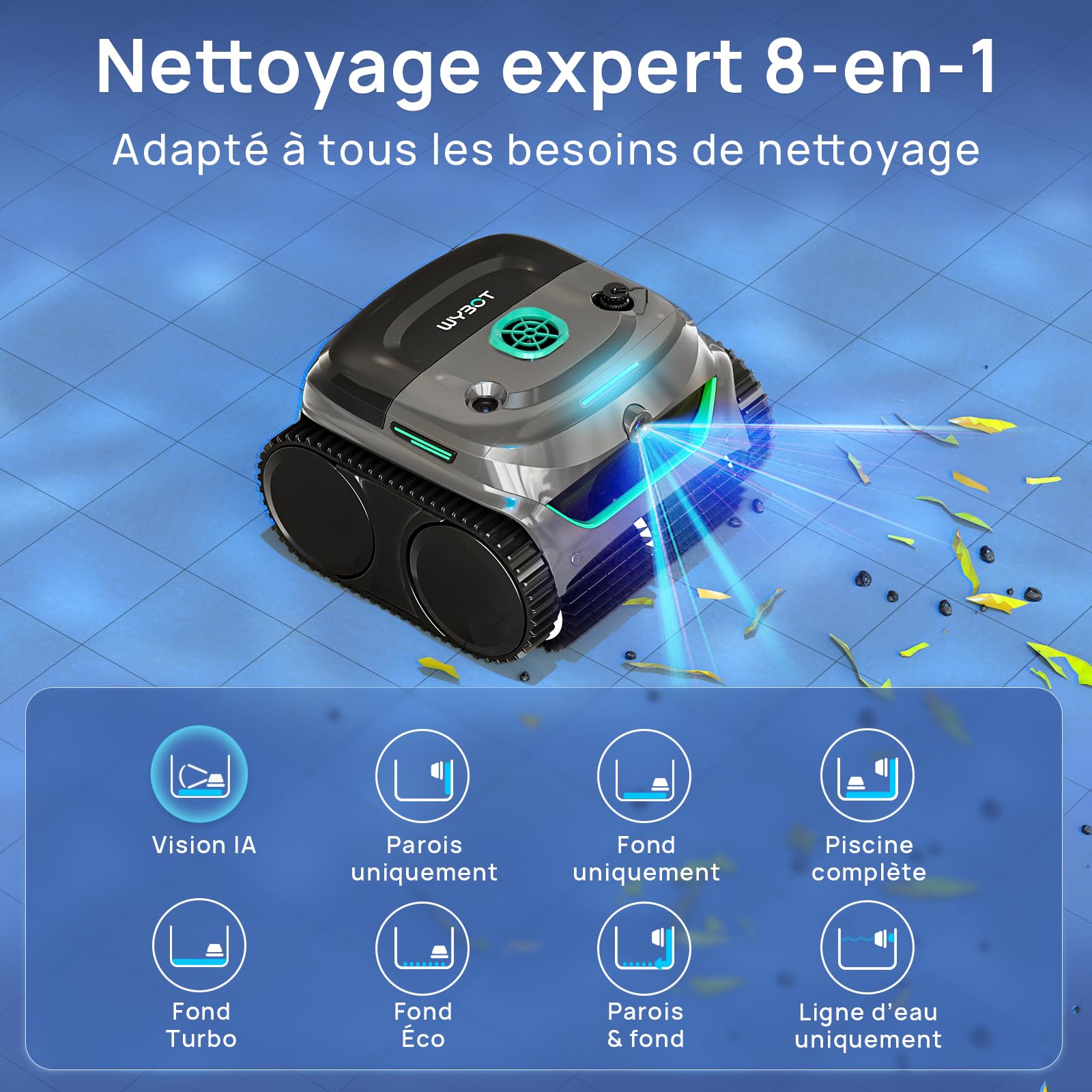 WYBOT C2 Vision Robot Piscine avec caméra AI et Batterie de 190min, 210m²