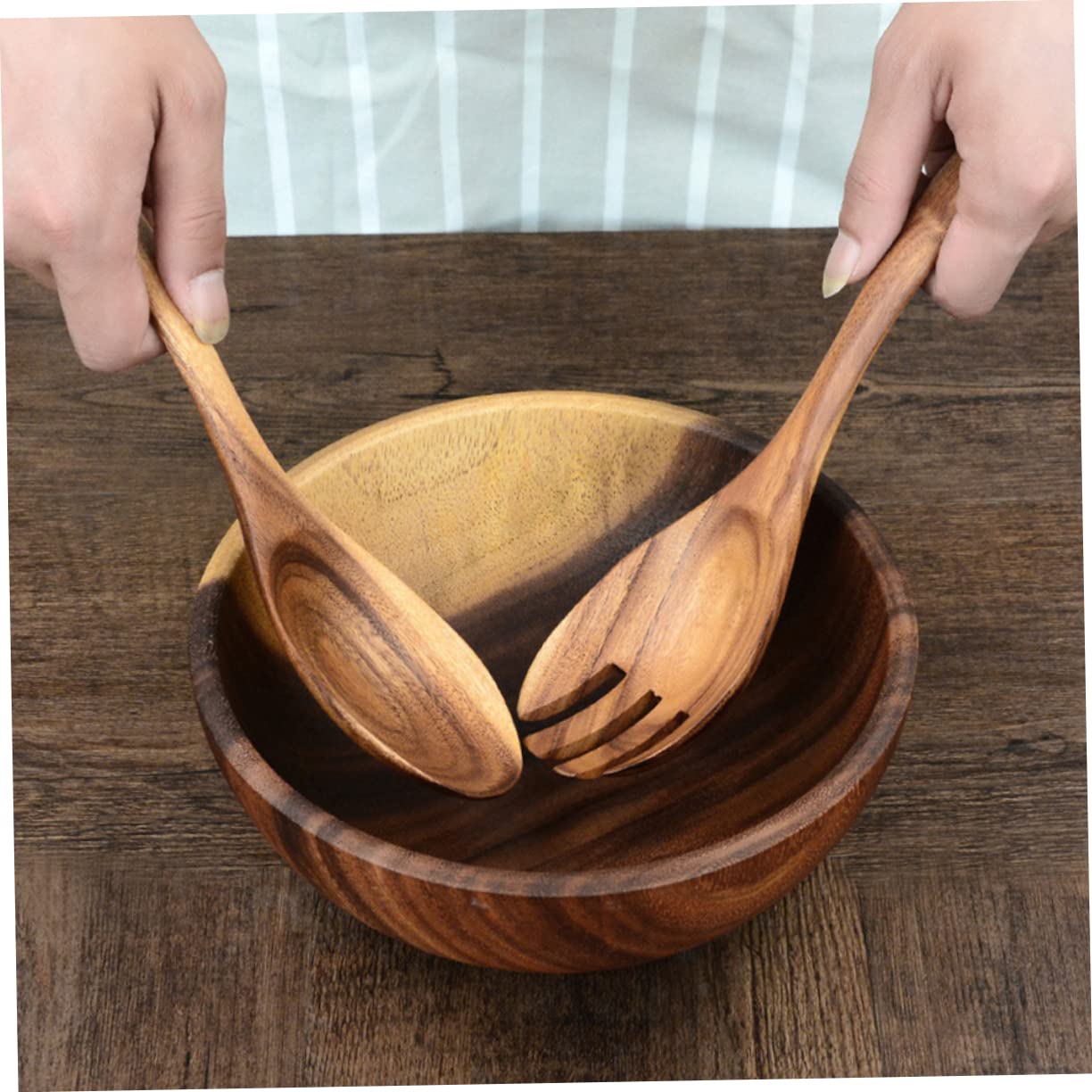 GRIRIW Salad Servers Salad Serving Tongs Spoon Fork Wooden Set Wood Tableware Dinner Forks for Everyday Meals