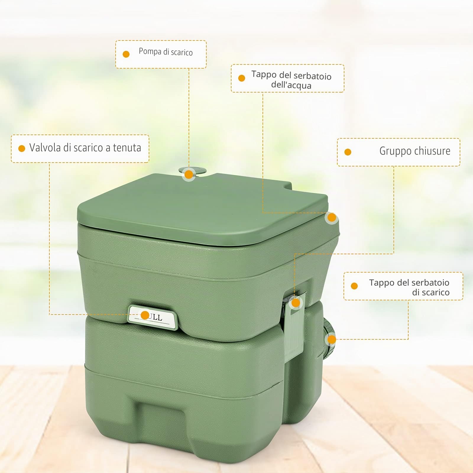 LIFEZEAL WC da campeggio portatile con serbatoio dell'acqua da 20 l, mobile da campeggio con comoda altezza della seduta, WC da viaggio con pompa a pistone, WC da esterno per viaggi, camper e viaggi