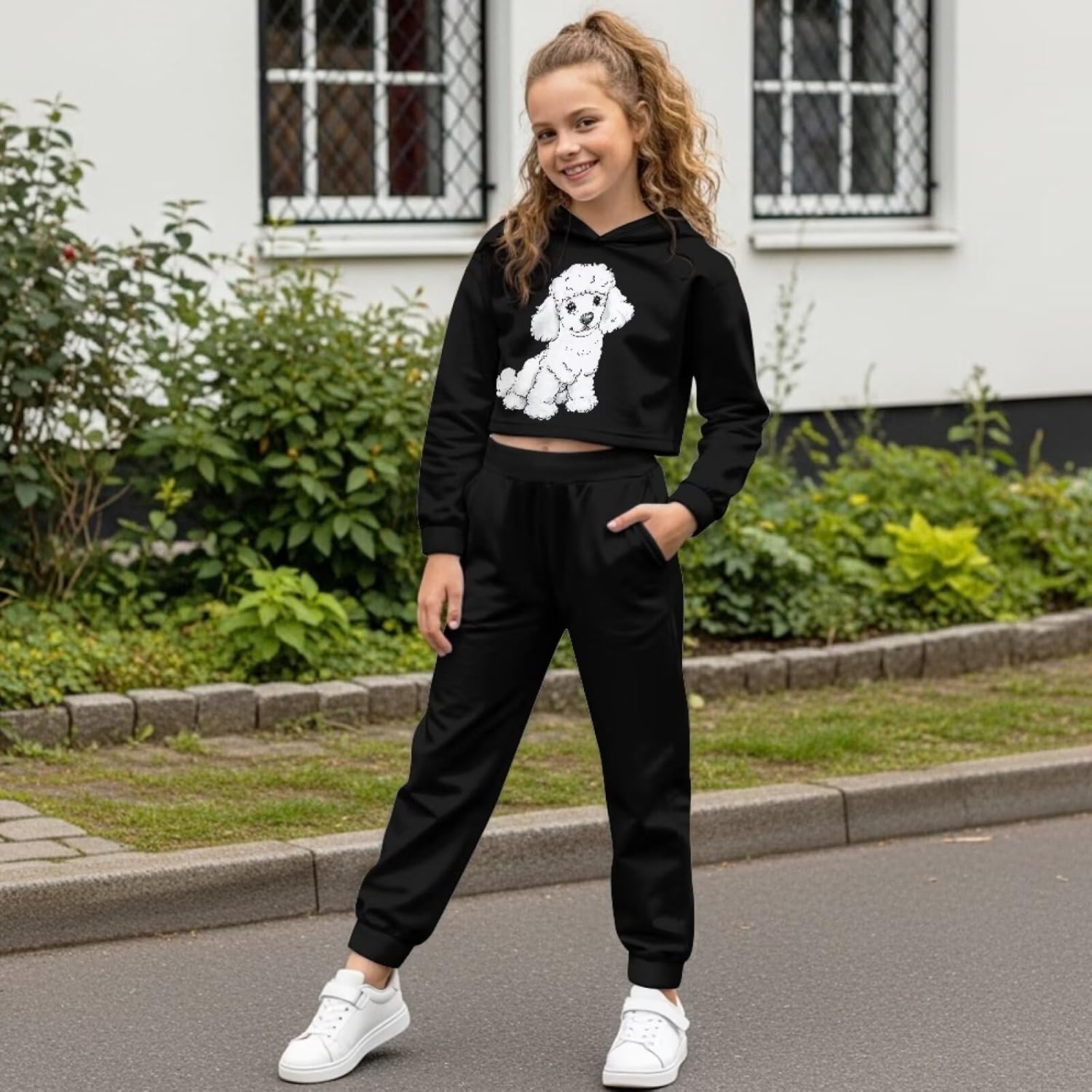 Girls Matching Tracksuit Set Hooded Short Sweatshirts & Jogger Pants Long Sleeve Tops 2 Pcs Sweatsuit for 4-13