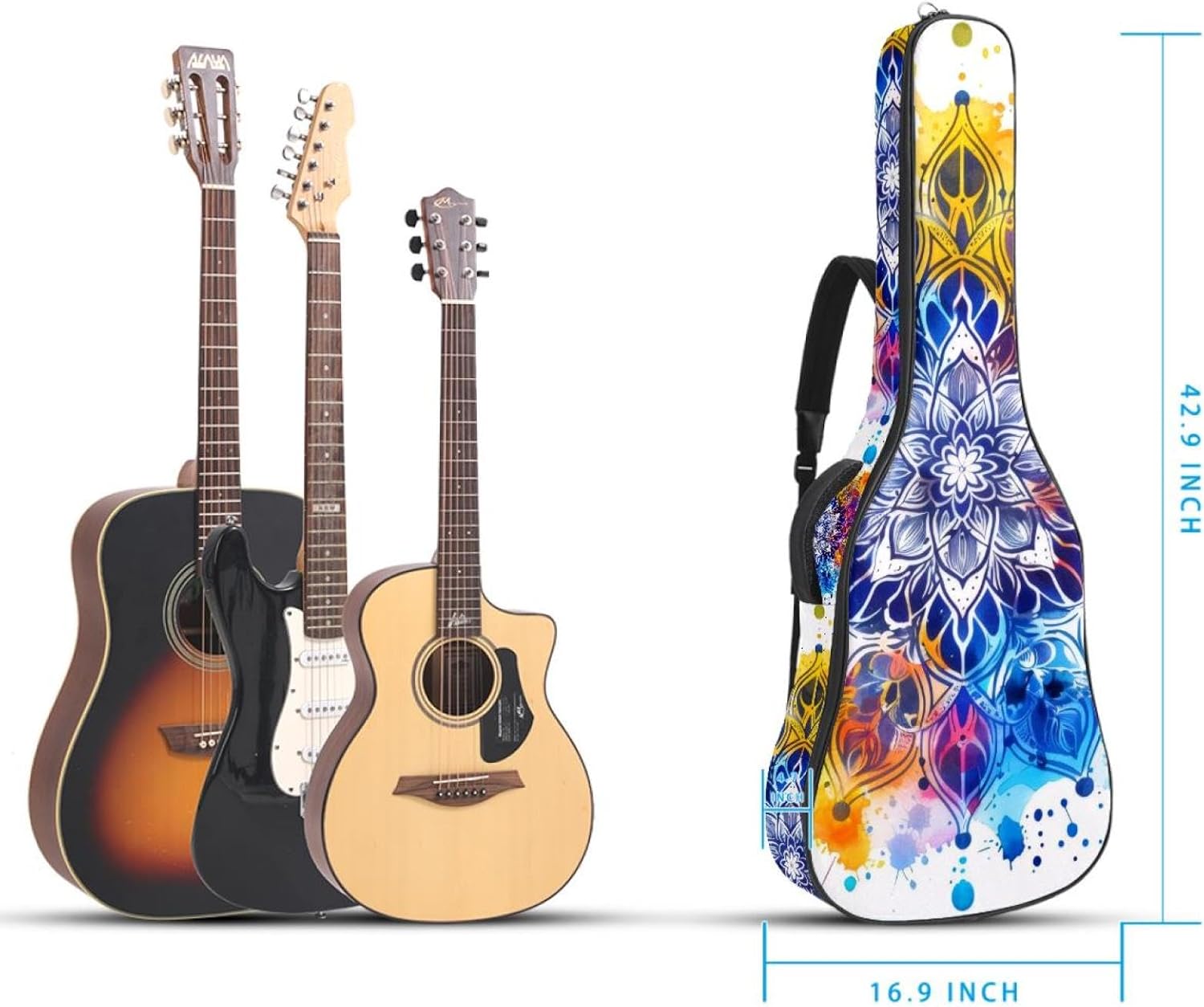 Acoustic Guitar Bag, 40 41 42 Inch Guitar Case Cover Soft Guitar Gig Bag for Acoustic Electric Bass Classical Guitar, Beautiful Vintage Mandala Pattern