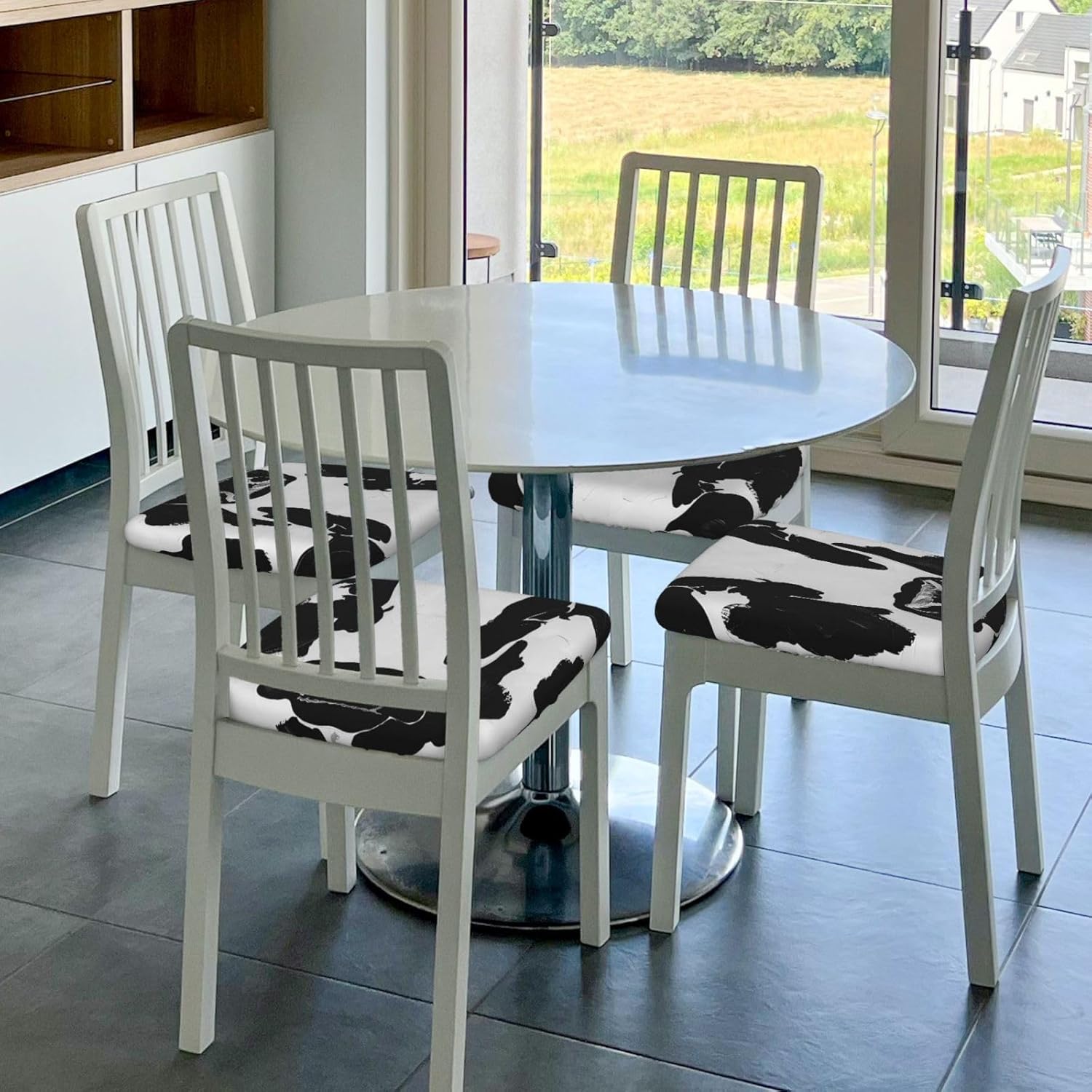 Black and White Cow Print Print Square Cushion Covers 6 Pcs Set Elastic Non-Slip Seat Cushion Slipcovers Pet Furniture Protectors for Chair, Sofa