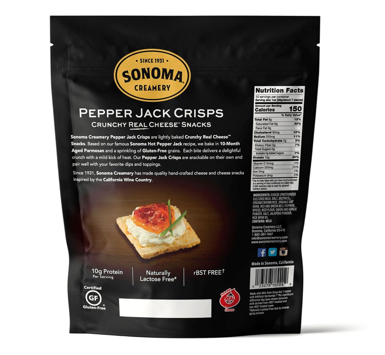Sonoma Creamery - Cheese Crisps, Pepper Jack, 10 Oz (3 Count) | High Protein | Low Carb | Gluten Free | Keto-Friendly
