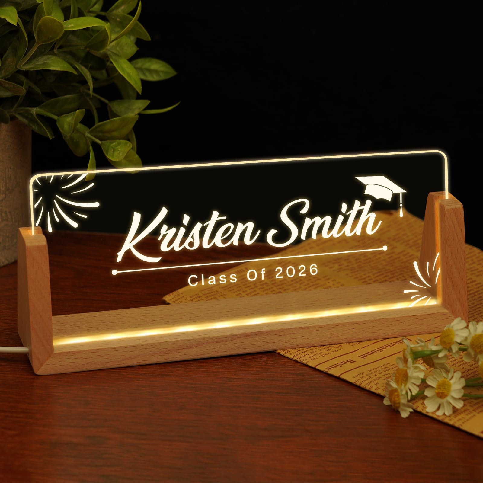 Custom Name Plate for Desk, Personalized Light Up Acrylic Desk Name Plate, Personalized Graduation Gifts 2026 for Him Her, Class of 2026 Graduate Gift, High School College Grad Gift (Design10-Graduation)