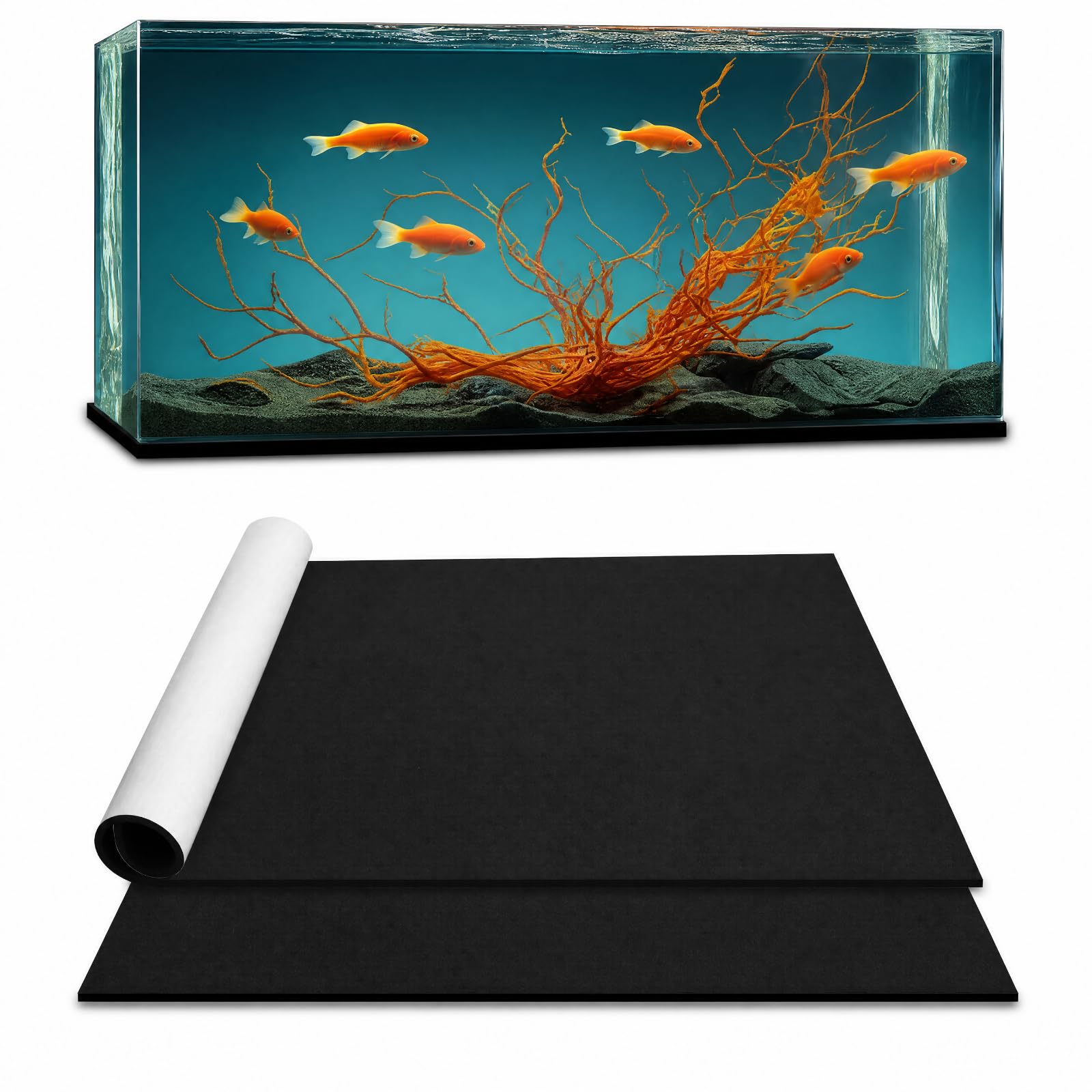 Pangda Lot de 2 tapis auto-nivelants en mousse néoprène compressibles pour poissons d'aquarium avec dos adhésif, imperméable, facile à couper, stabilité, noir (61 x 61 cm)