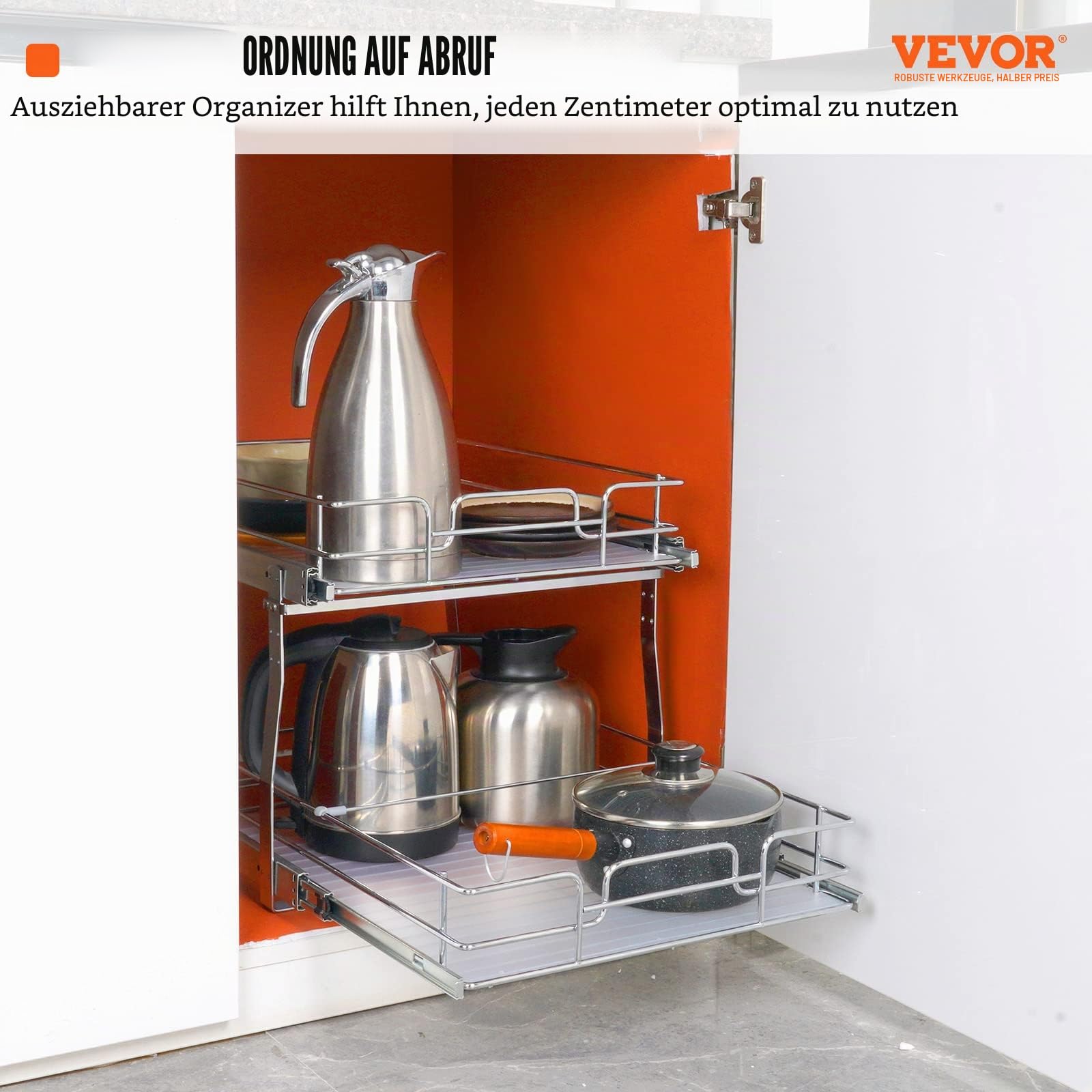 VEVOR ausziehbares Gewürzregal (539x399x81 mm) Spülschrankregal Küchenschrank, Schiebeschublade Waschbecken Gewürzregal Schrank Organizer Unterschrankregal 461x569x483 mm (Einbaumaße)
