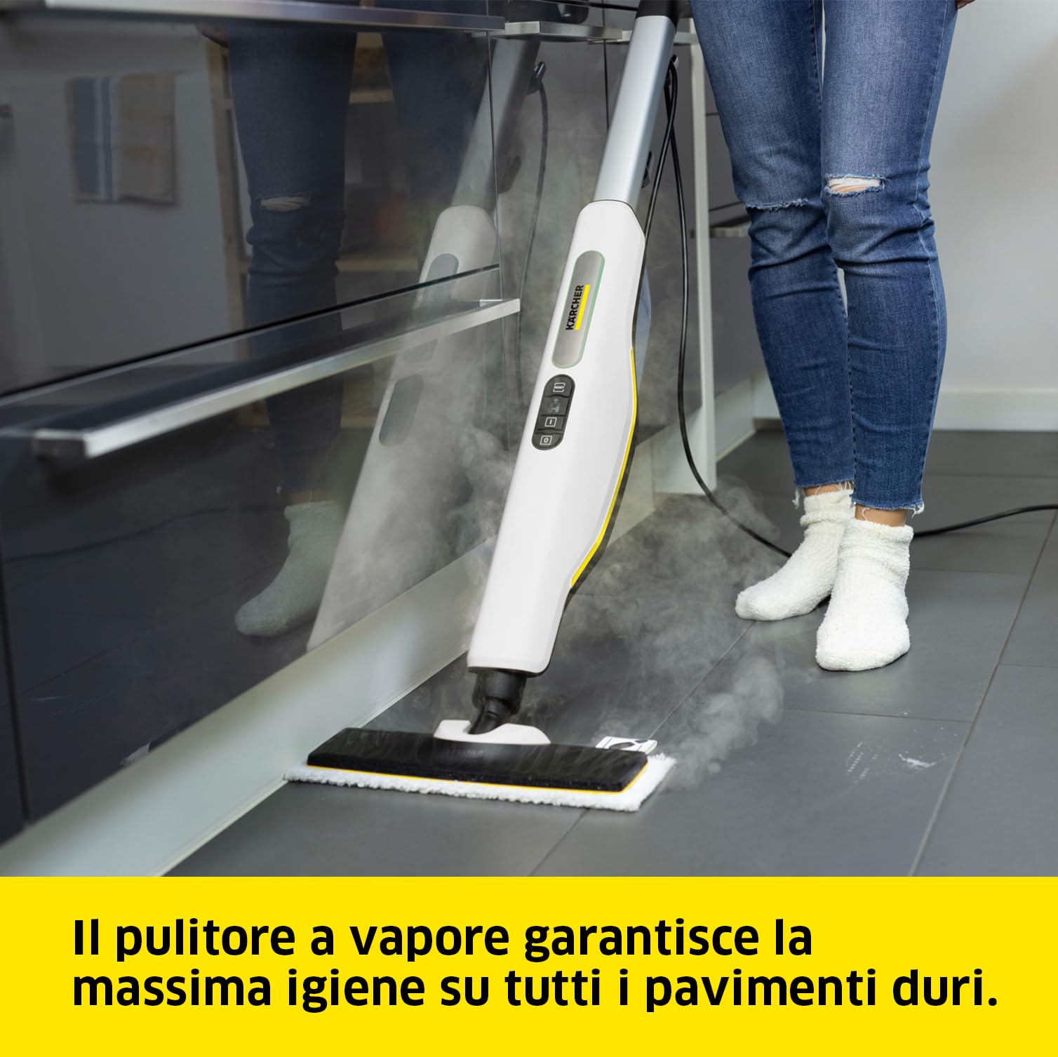 KÄRCHER Scopa a Vapore SC 3 Upright, Pronto in 30sec, 1600 W, Serbatoio 0,5l, Area lavoro 60m², Include bocchetta per pavimenti EasyFix, panno per pavimenti, cartuccia decalcificante