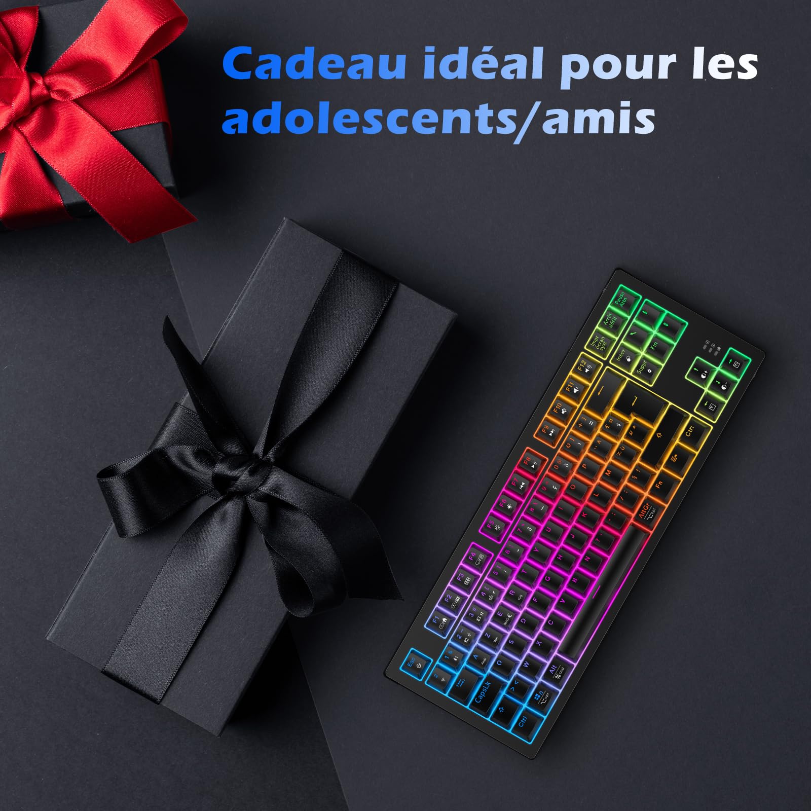 TECURS Tastiera Gamer Meccanica Wireless 80% TKL AZERTY, Tastiera Gaming Bluetooth/2.4Ghz/USB-C Programmabile con Interruttore Rosso, Tastiera Meccanica di Gioco RGB per PC/PS5/Win/Mac/Android/iOS,