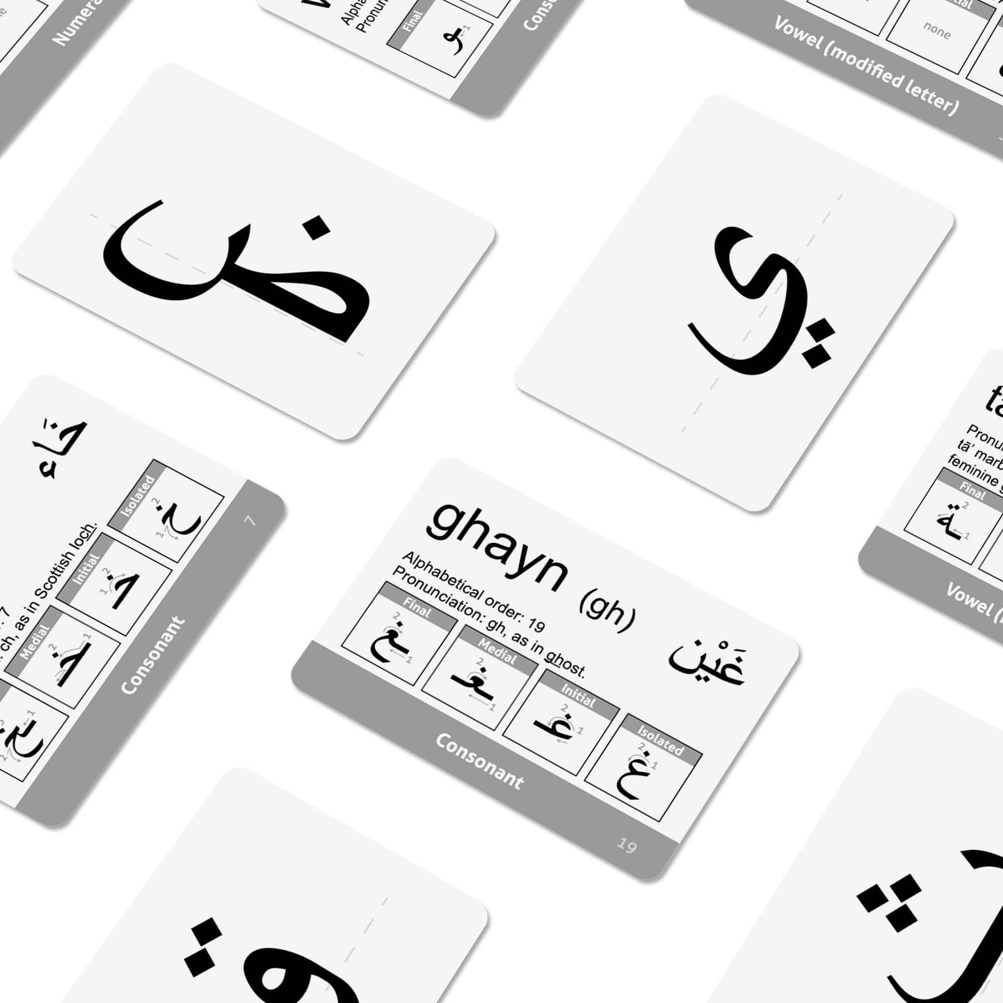 CARDDIA Arabische Alphabet-Lernkarten (inkl. Konsonanten, Vokale, diakritische Zeichen und Ziffern)