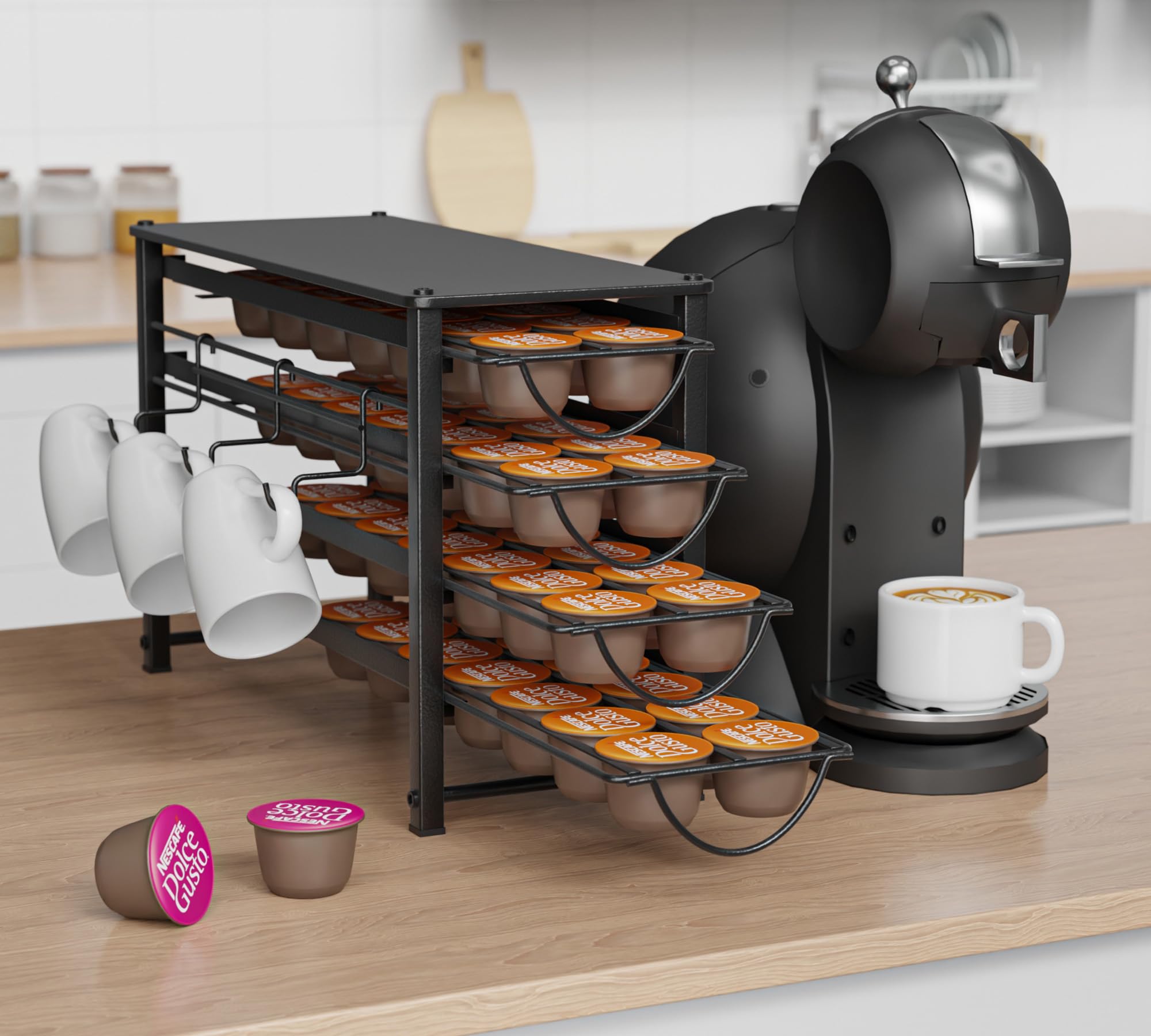 Rangement pour capsules Dolce Gusto 56 capsules de café, 4 tiroirs en métal silencieux avec pieds antidérapants, adapté pour la cuisine et le bureau