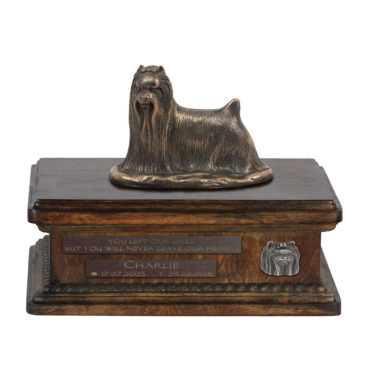 Urne pour les cendres de chien Yorkshire fait main en bronze Art-Dog