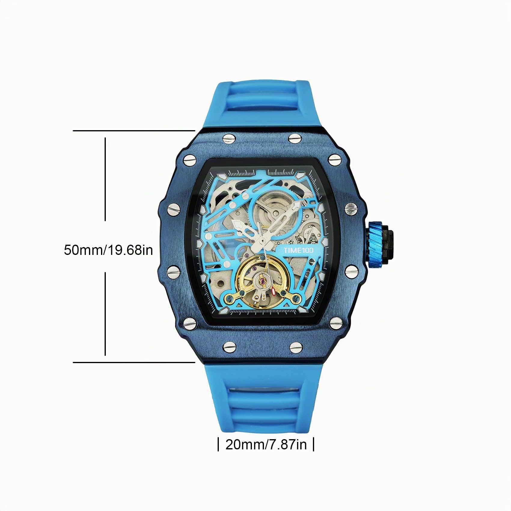TIME100 automatik Uhr Herren,Wasserdicht Leuchtzeiger Pilot Serie Angel Wing Business Schwungrad Uhr,mechanisches Uhrwerk Herren Armbanduhren Leder/verstellbares Silikonarmband Skelett