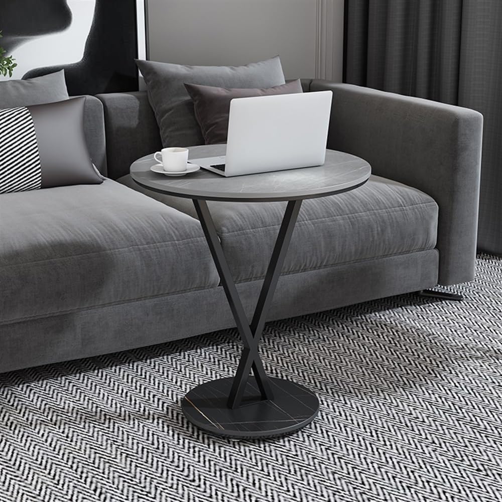 Side End Table Luxurious Marble Round Side Table Compact Sofa Side Cabinet, Modern Coffee Table, Balcony Accent Table, Bedside Nightstand Accent Coffee Table for Living Room Bedroom Office(Gris)