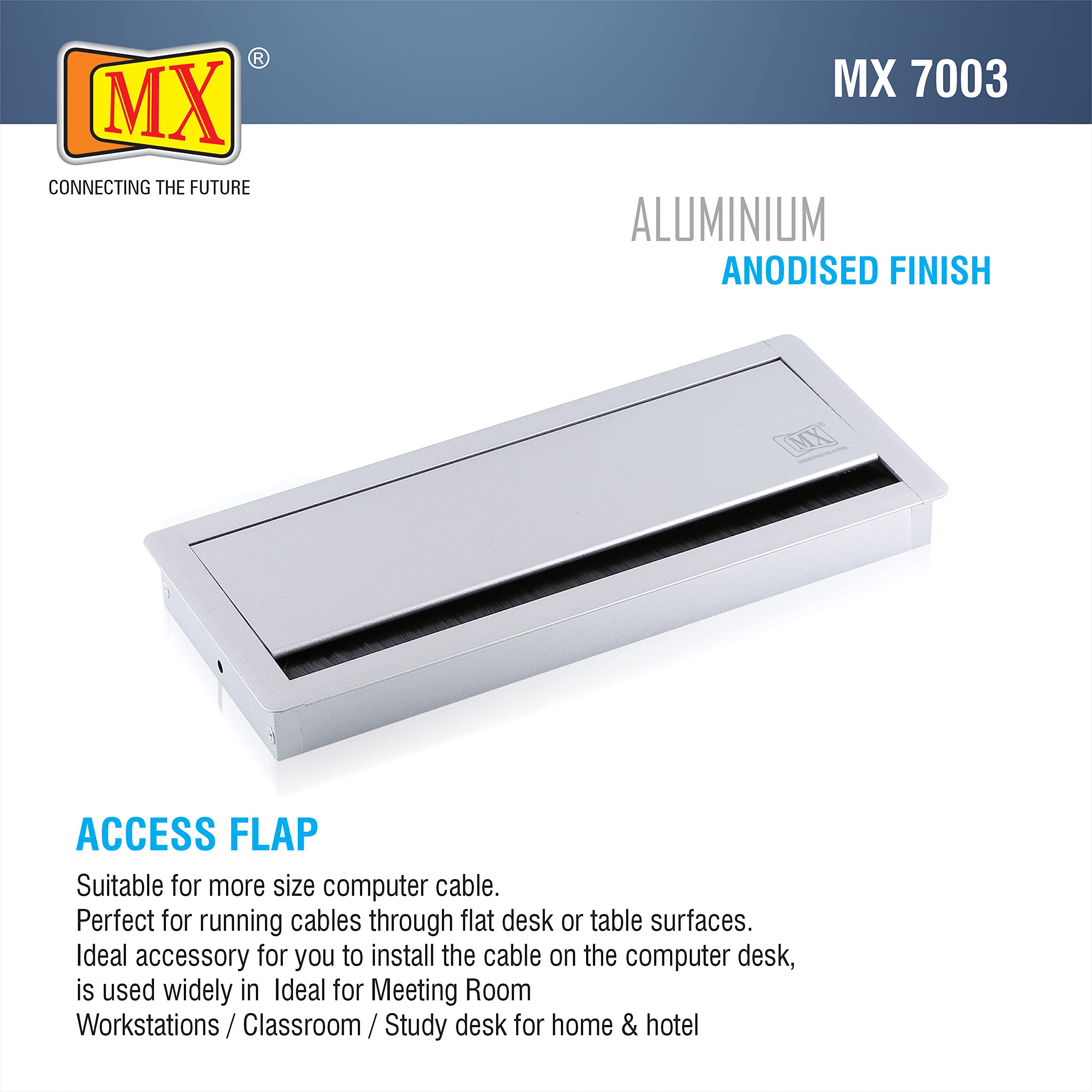 MX Adjustable Metal Cable Hole Cover 300×127 mm – Rectangular Desk Grommet, Flip-Open Wire Management, Black 1