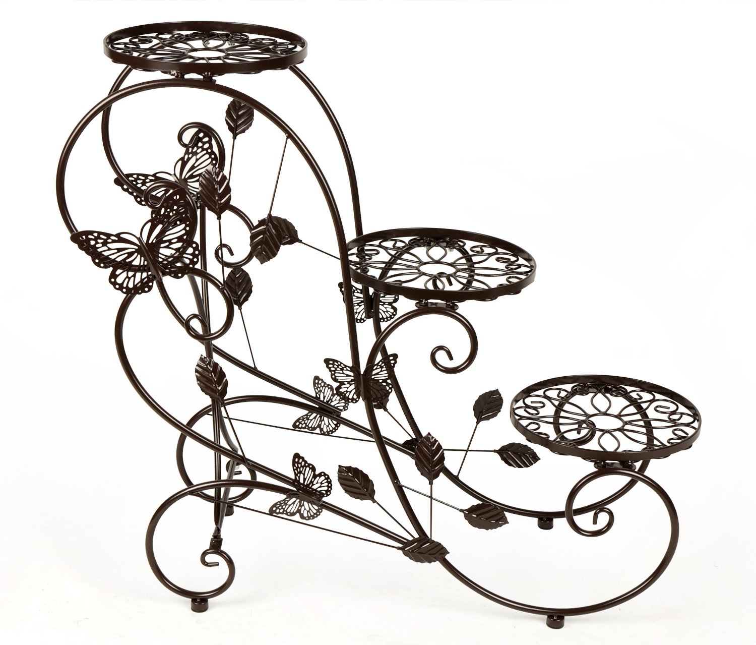 HLC Porta Piante da Interno，Metallo Porta Piante，Portavasi Piante da Interno Portapiante Retrò 3 Ripiani Stand di Piante Porta Piante Elegante Particolare da Esterno，75 x 28 x 66 cm（Bronzo）