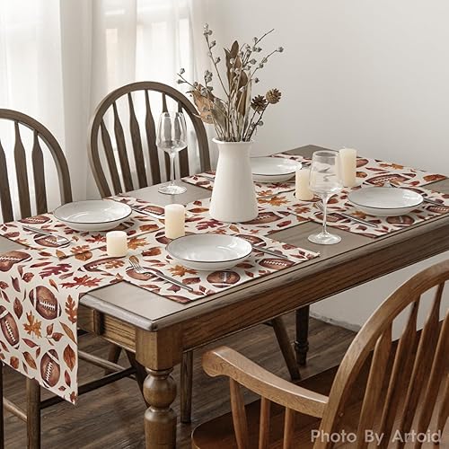 Miniatura 6 de Artoid Mode Football Rugby Leaves Fall Placemats Set of 4, 12x18 Inch Seasonal Autumn Table Mats for Party Kitchen Dining Decoration