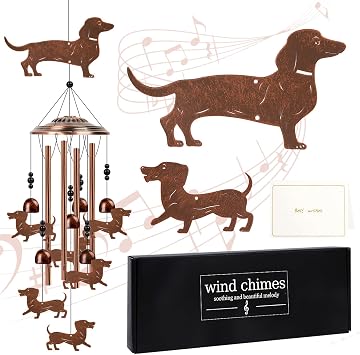 Dachshund Wind Chimes for Outside - Dachshund Weiner Dog Gifts for Women Men, Memorial Wind Chimes for Outdoor, Garden Patio Yard Decor, Mom Grandma Birthday Mothers Day