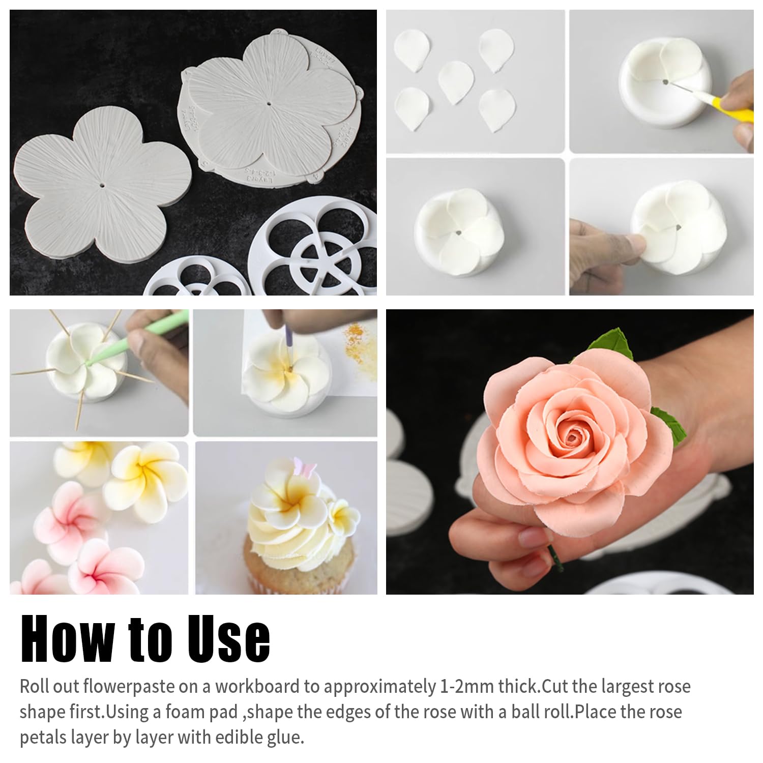 KALAIEN Ausstechformen-Set mit Rosenblüten, 11-teiliges Set, Zuckerpaste, Backform, Kekse, Gebäck, Ausstecher, Küchenwerkzeug