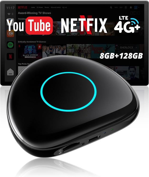 Wireless CarPlay Adapter, AI Box Carplay with Full Android, Built-in 4G LTE, Supports for Netflix/YouTube/TF Card, Plug & Play, Drivechat with AI Skills, Supports Factory Wired CarPlay