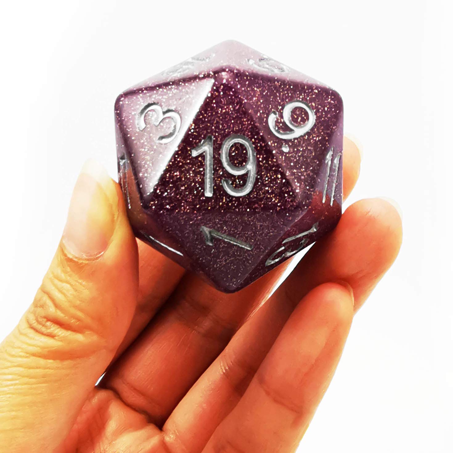 Bescon Glitter Jumbo D20 38MM, Big Size 20 Sides Dice Glitter Purple, Big 20 Faces Cube 1.5 inch, 38 Millimetre