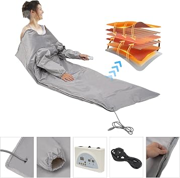 Far Infrared Sauna Blanket Dual Zone Remote Control 5 Layer Heating 650W UK Plug Adjustable 35 80C Portable Foldable for Home Spa Detox Body Shaping Relaxation Gift (Silver)
