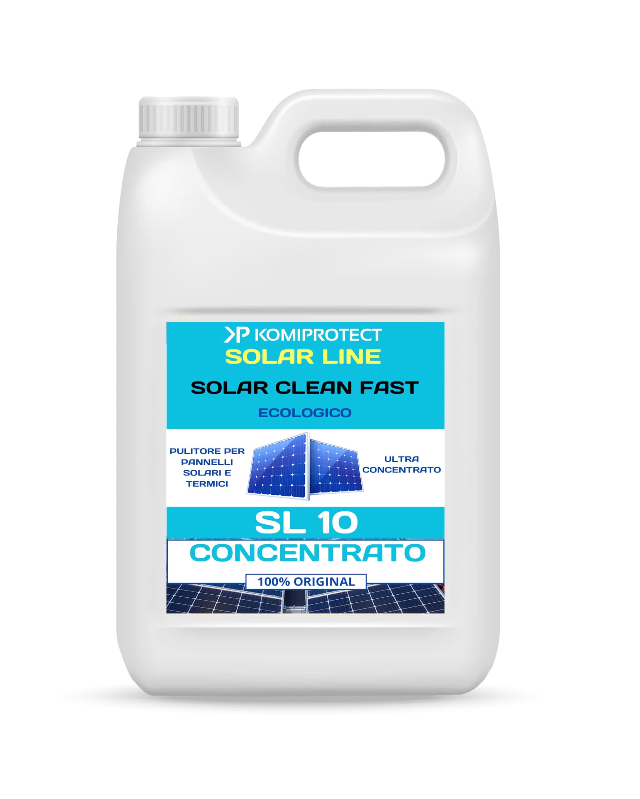 Komiprotect® SL10 Solar clean fast Detergente per Pannelli solari Concentrato, Pulitore per Pannelli Fotovoltaici e Termici, Migliora la Resa Energetica (5 lt (1 confezione))