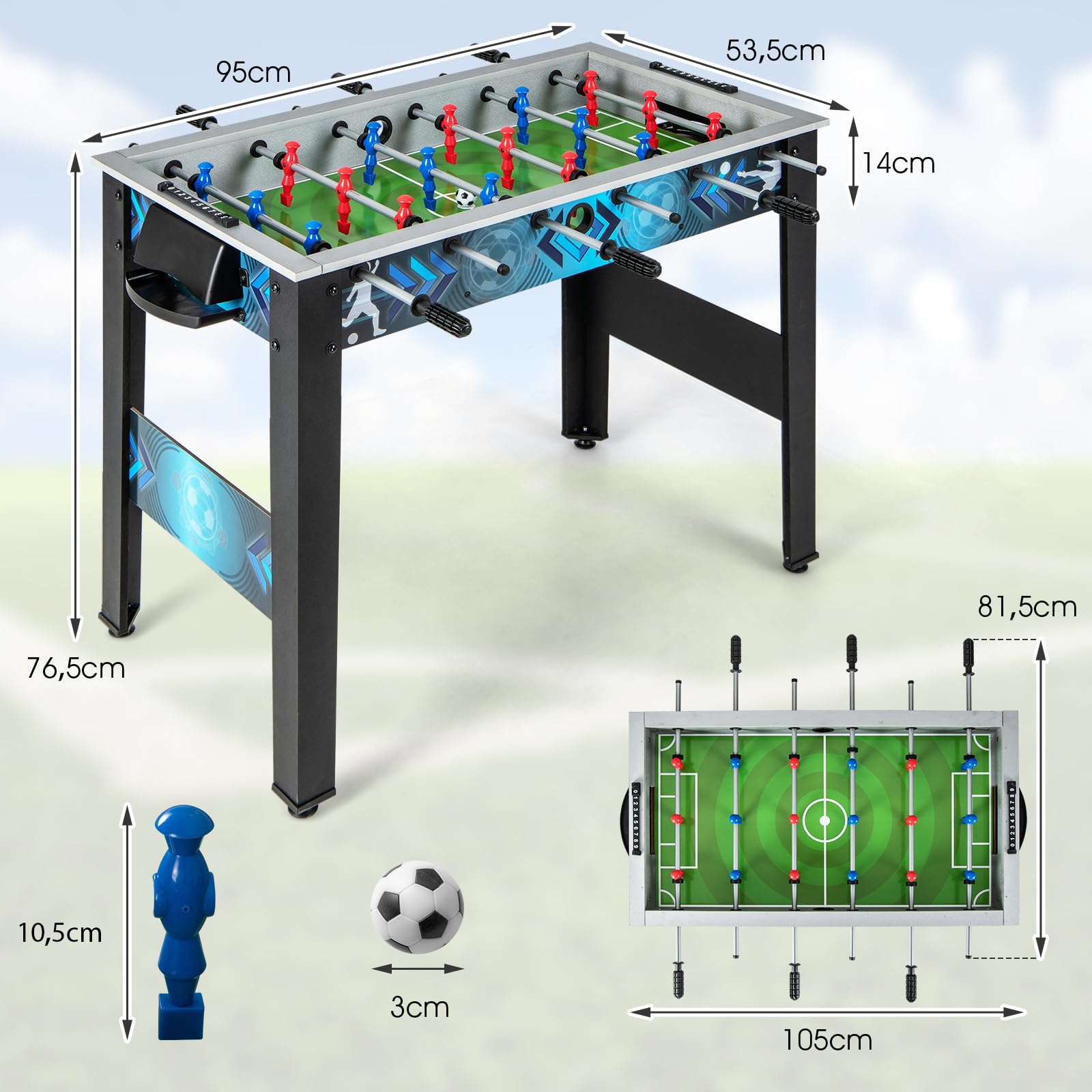 COSTWAY Tischkicker Kinder, Kickertisch aus Holz, Tischfussball mit 2 Fußbällen & 18 Spielern, Fußballtisch Spieltisch für Kinder, Erwachsene, 94,5 x 53,5 x 76,5 cm