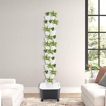 Vertical Hydroponic Tower Garden System, 10 Layer 50 Slots Vegetable Growth Planter Hydroponics Growing System, with Water Circulation Timer & Water Pump for Balconies, Courtyards, Roofs