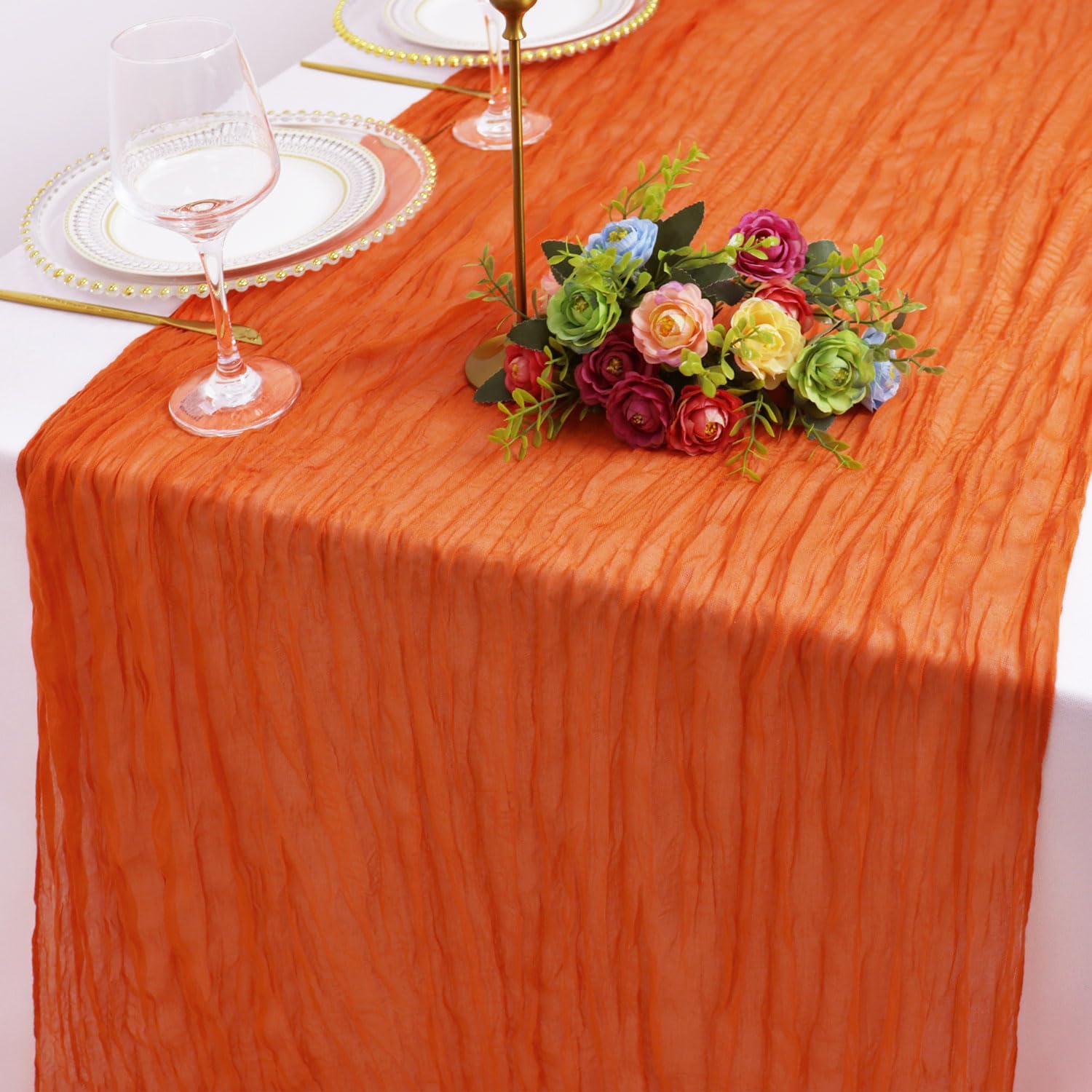 FANPROMS Orange Gauze Table Runner Cheesecloth Fabric 13FT Cheesecloth Table Runners