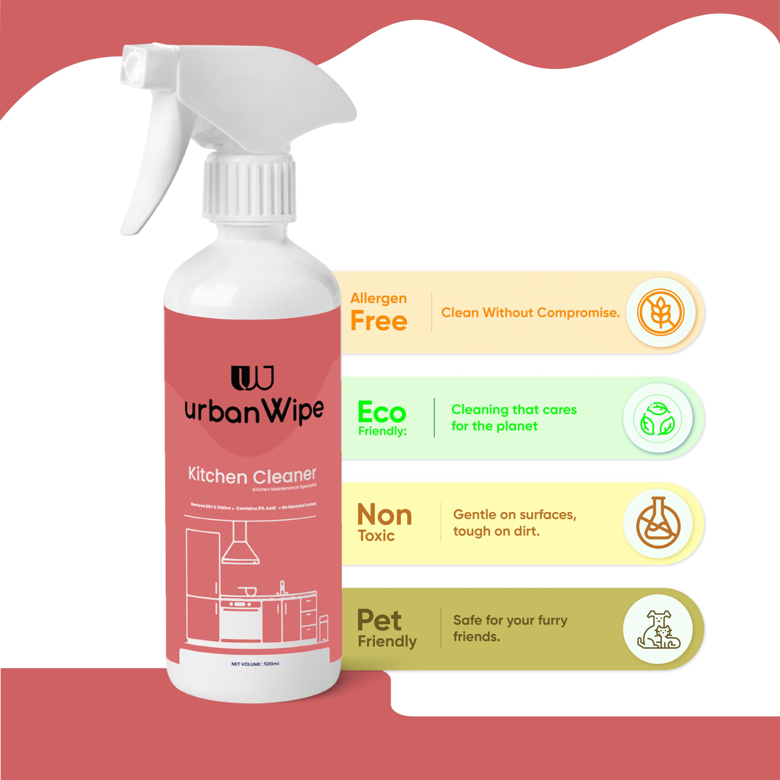 urbanWipe Kitchen Cleaner Spray Combo Pack | Suitable for all Kitchen Surfaces, Gas Stove, Countertop, Tiles, Chimney and Sink_(Pack of 2-500 ml each) - Image 3 thumbnail