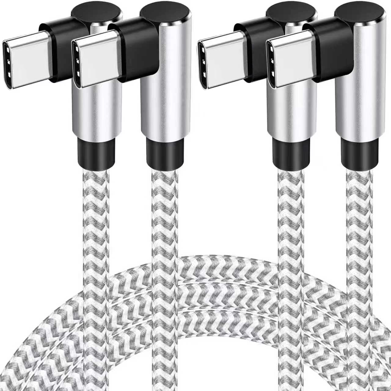 Cable USB C a USB C de 60 W, 2 unidades, 6 pies, cable de carga rápida tipo C a C para iPhone Air serie 17/16/15, cargador de teléfono lateral en ángulo recto para Samsung Galaxy Ultra S25/S24/S23