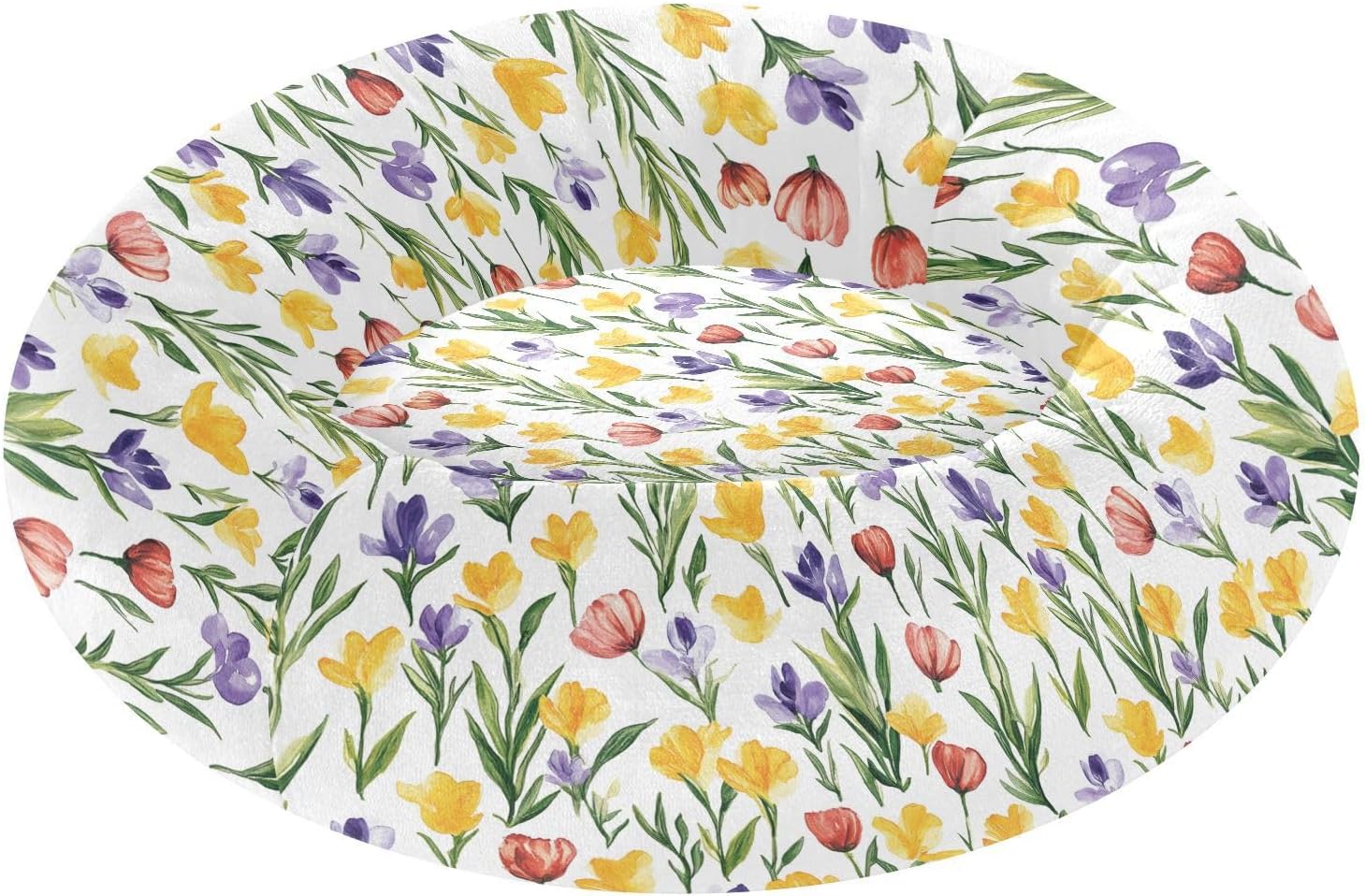 Pet Dog Bed Relieve Stress Fluffy Dog Pillow Bed for Small Size Pets Supplies M Spring Flowers Tulips Iris White