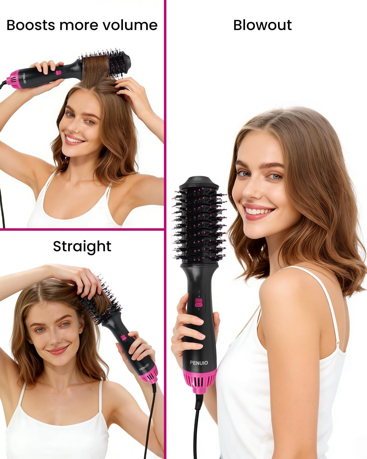 Hair Dryer Brush Blow Dryer 4-in-1 Hot Air Styler, Blowout Brush Hair Dryer Styler & Volumizer with Ionic Technology|Oval Titanium Barrel|Anti-frizz Blowout for Drying, Straightening 2.4''