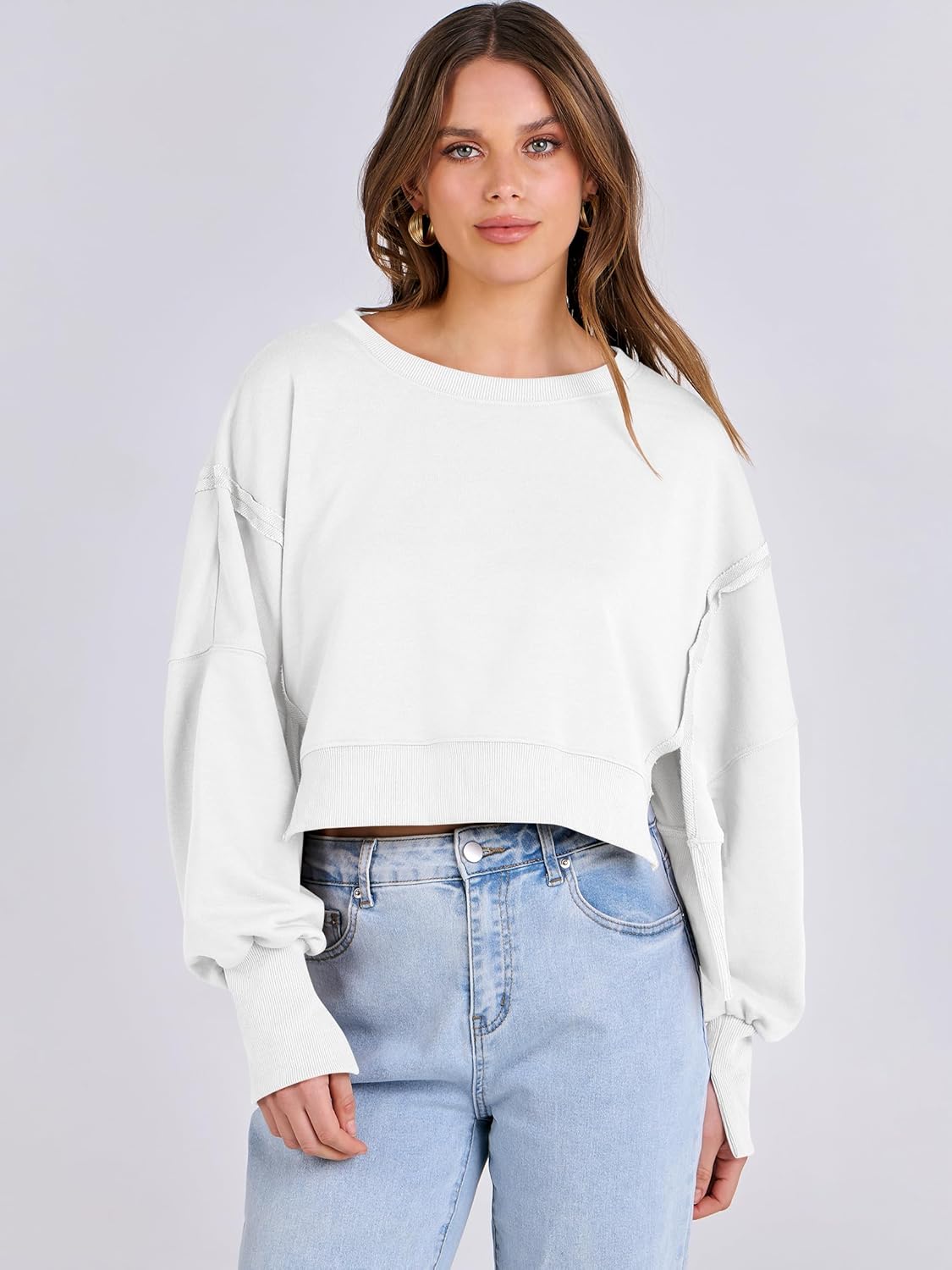 ANRABESS Womens Cropped Sweatshirts Oversized Crewneck Long Sleeve Tops 2026 Spring Winter Loose Pullover Teen Girls Clothes - Image 7