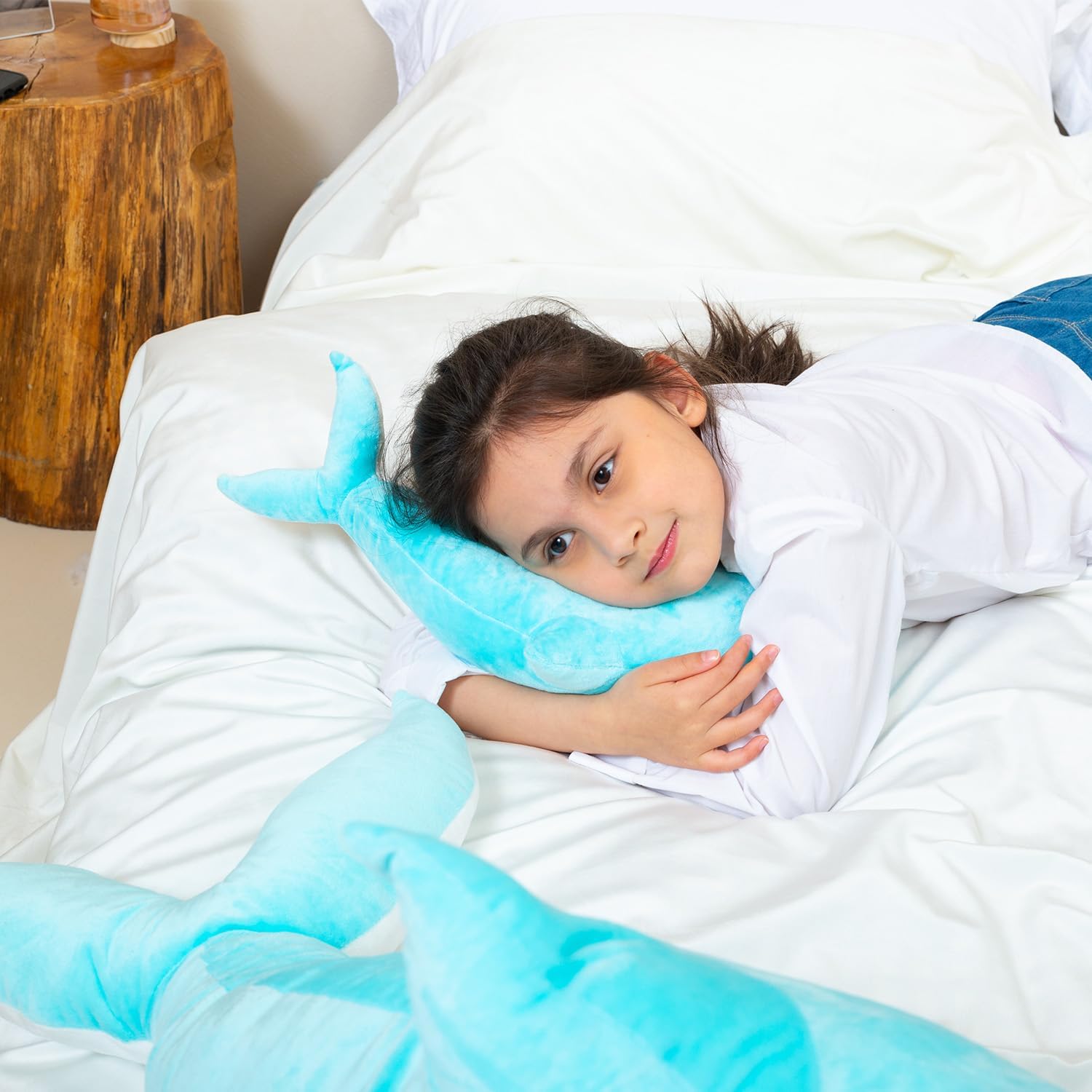 Kekeso Giant Dolphin Plush Toy, Soft Whale Hugging Pillow Stuffed Dolphin Pillow for Children Girls (Blue, 120cm/47.24inch)
