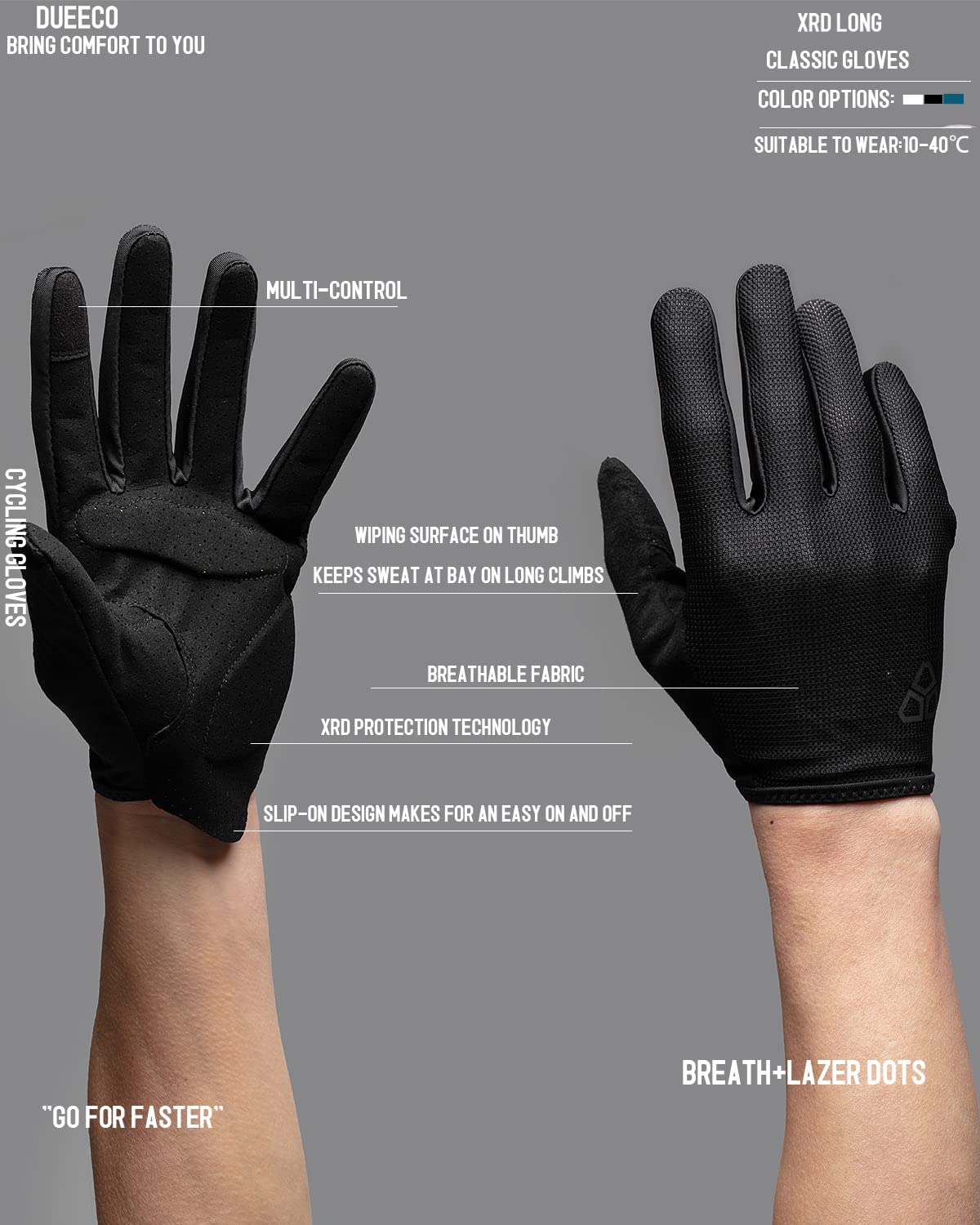 Gants de cyclisme, gants de vélo, gants de vélo pour homme et femme avec rembourrage XRD de 3 mm, gants classiques de VTT avec écran tactile (taille M, largeur de paume 8-8,5 cm), noir